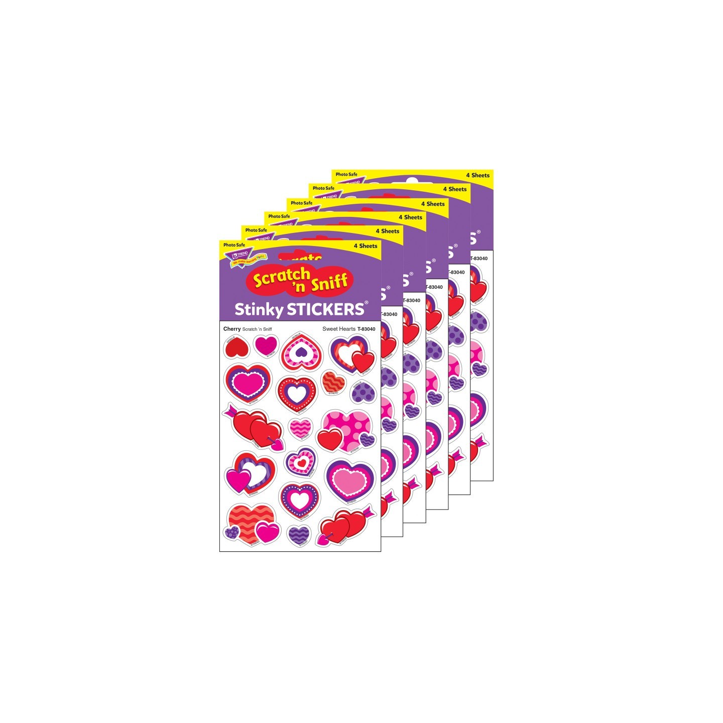 TREND Sweet Hearts/Cherry Mixed Shapes Stinky Stickers®, 72 Per Pack, 6 Packs