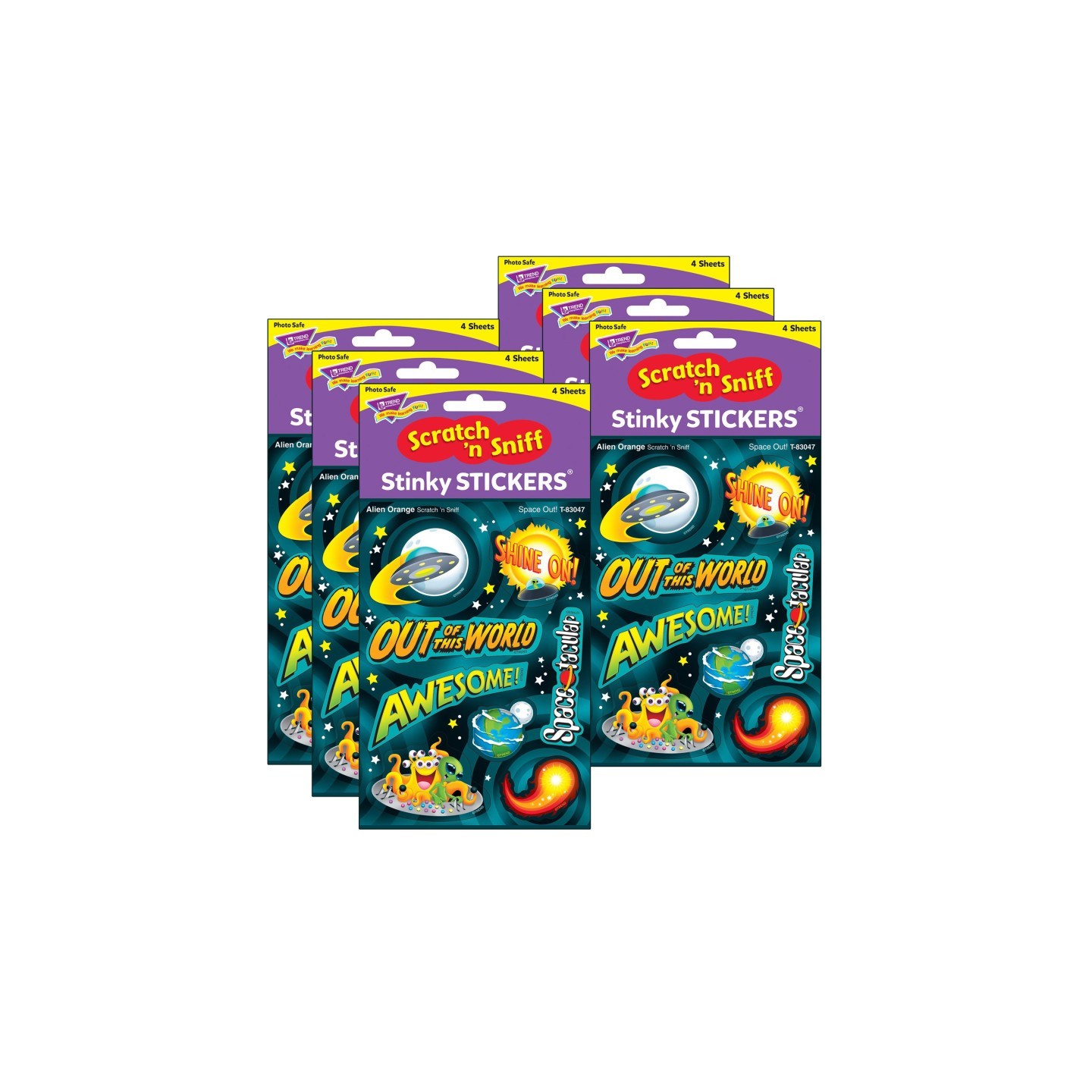 TREND Space Out!/Alien Orange Mixed Shapes Stinky Stickers®, 32 Per Pack, 6 Packs