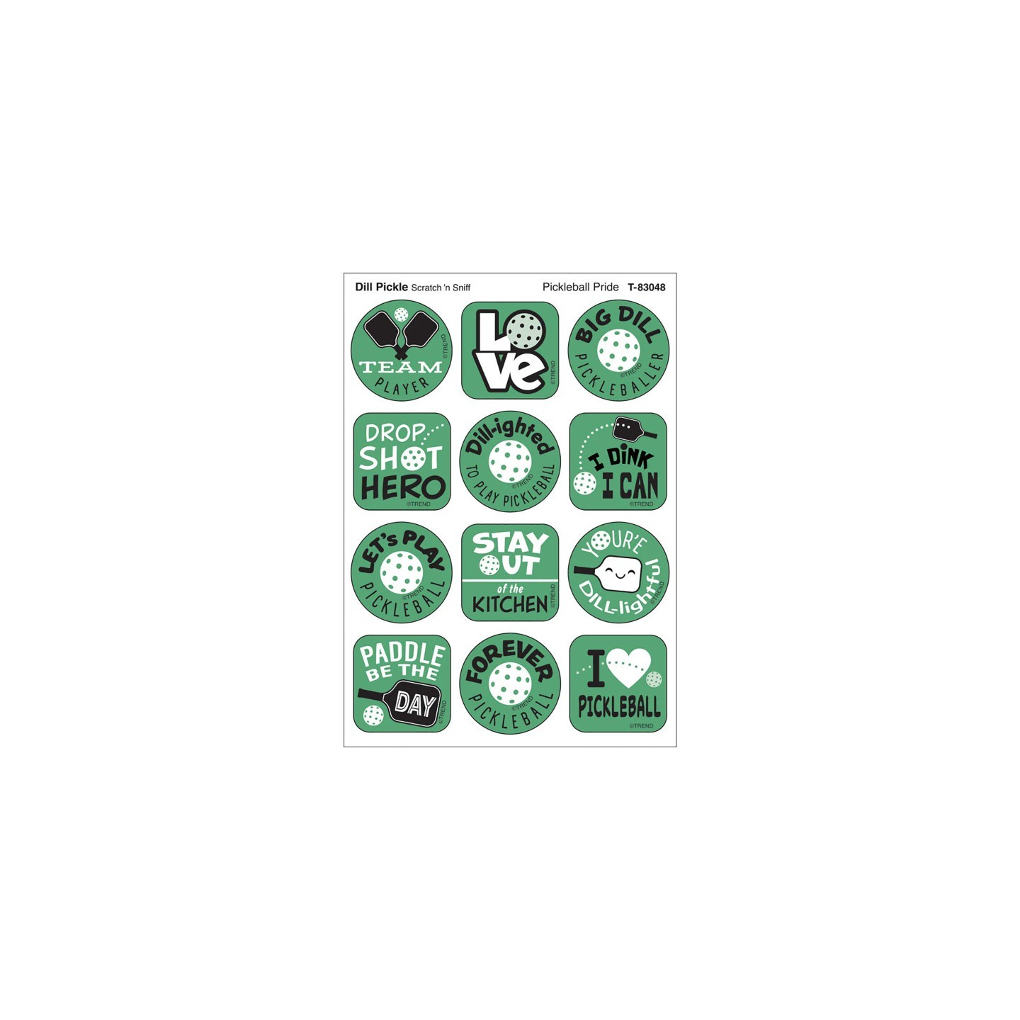 TREND Pickleball DILL-ight, Dill Pickle Scent Scratch 'n Sniff Stinky Stickers®, Pack of 48