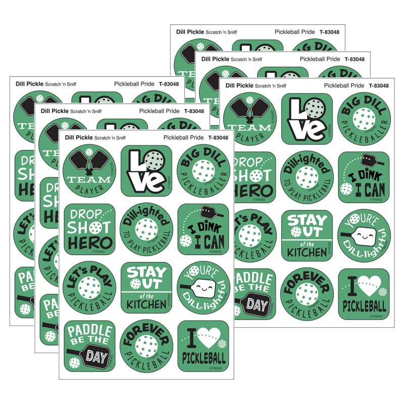 TREND Pickleball DILL-ight, Dill Pickle Scent Scratch 'n Sniff Stinky Stickers®, 48 Per Pack, 6 Packs
