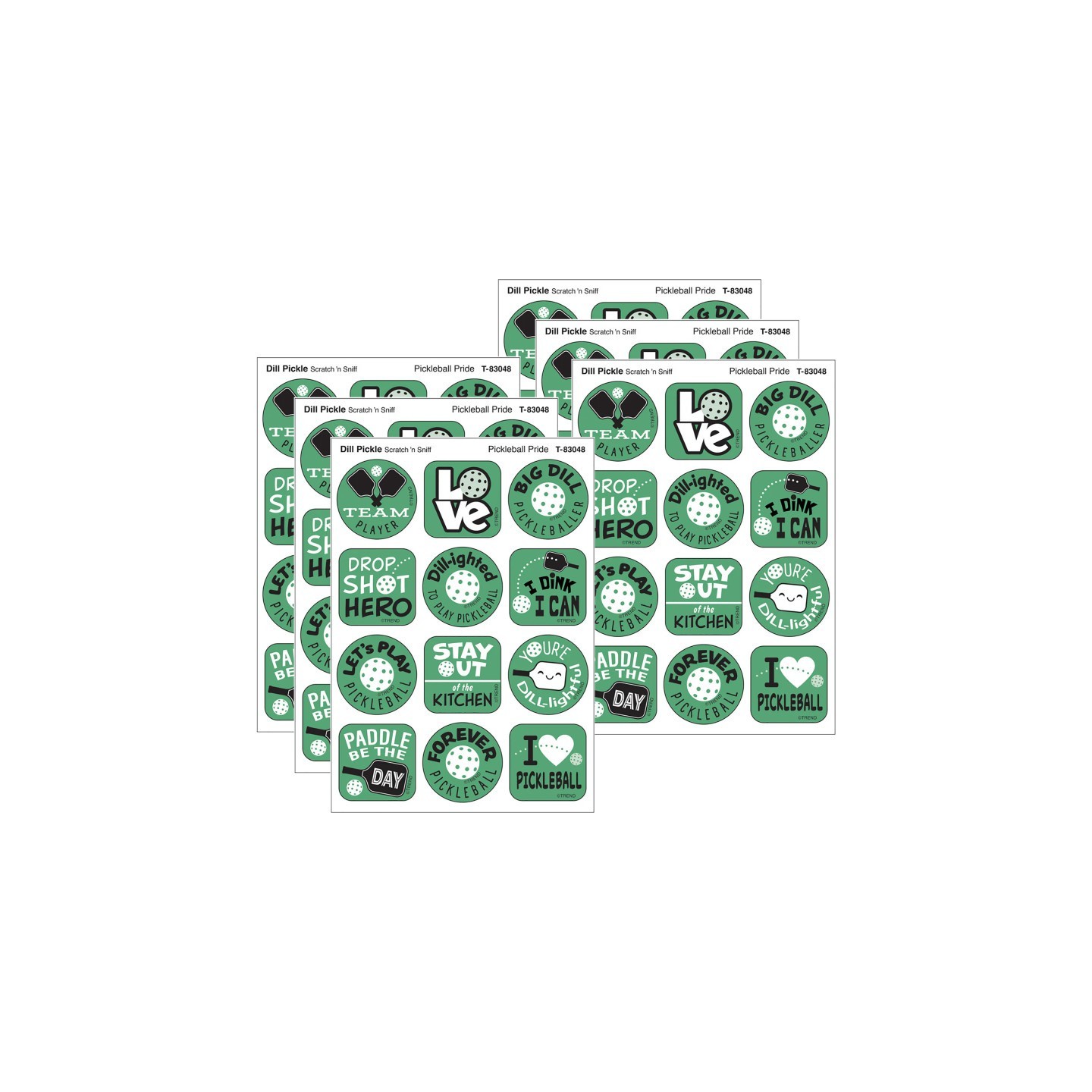 TREND Pickleball DILL-ight, Dill Pickle Scent Scratch 'n Sniff Stinky Stickers®, 48 Per Pack, 6 Packs
