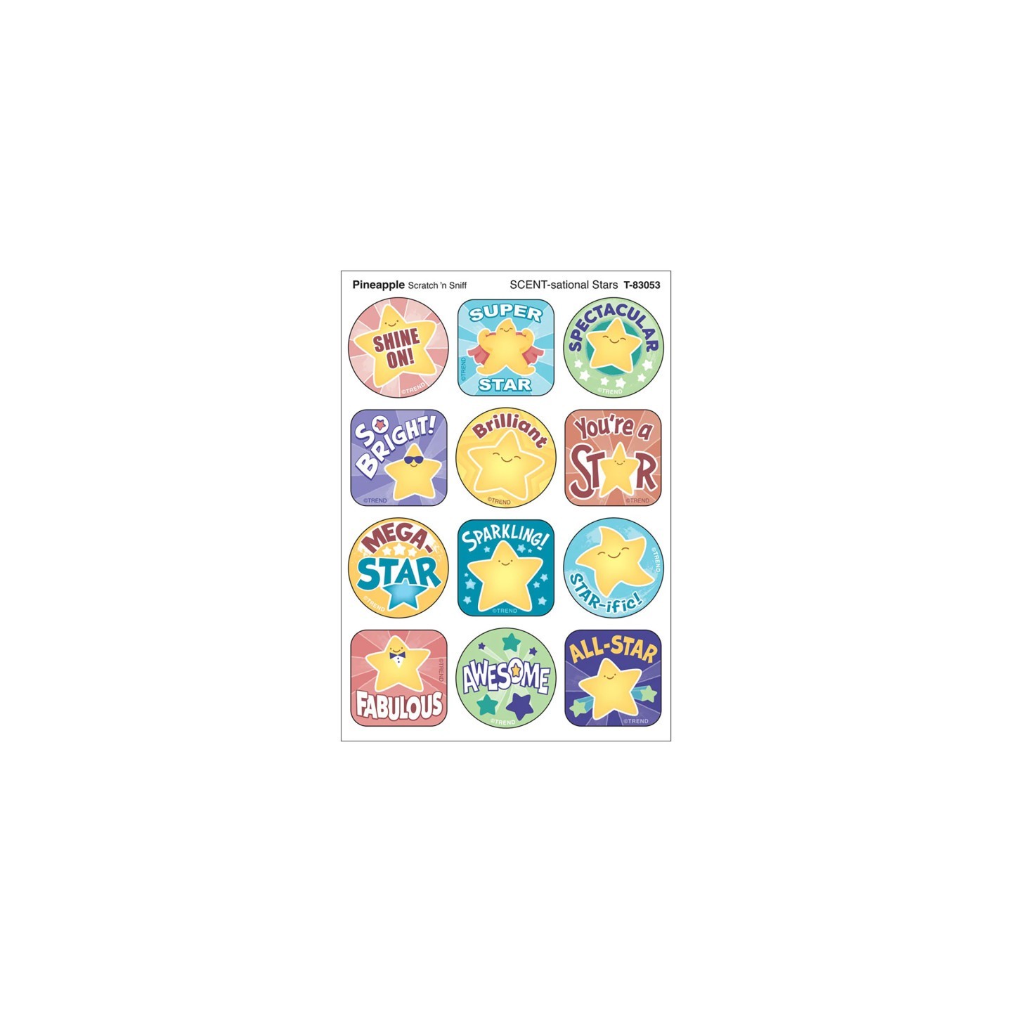 TREND SCENT-sational Stars, Pineapple Scent Scratch 'n Sniff Stinky Stickers®, Pack of 48