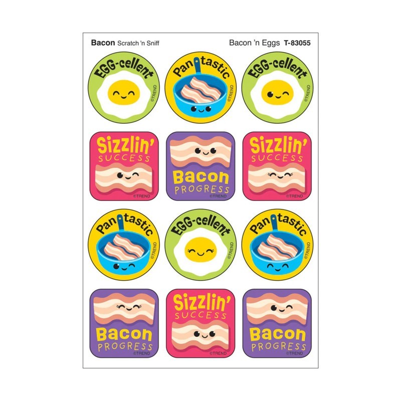 TREND Bacon 'n Eggs, Bacon Scent Scratch 'n Sniff Stinky Stickers®, Pack of 48