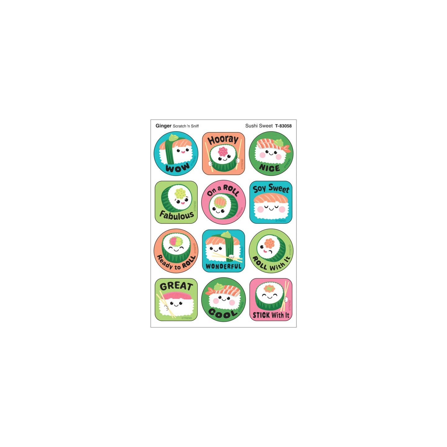 TREND Sushi Sweet, Ginger Scent Scratch 'n Sniff Stinky Stickers®, Pack of 48