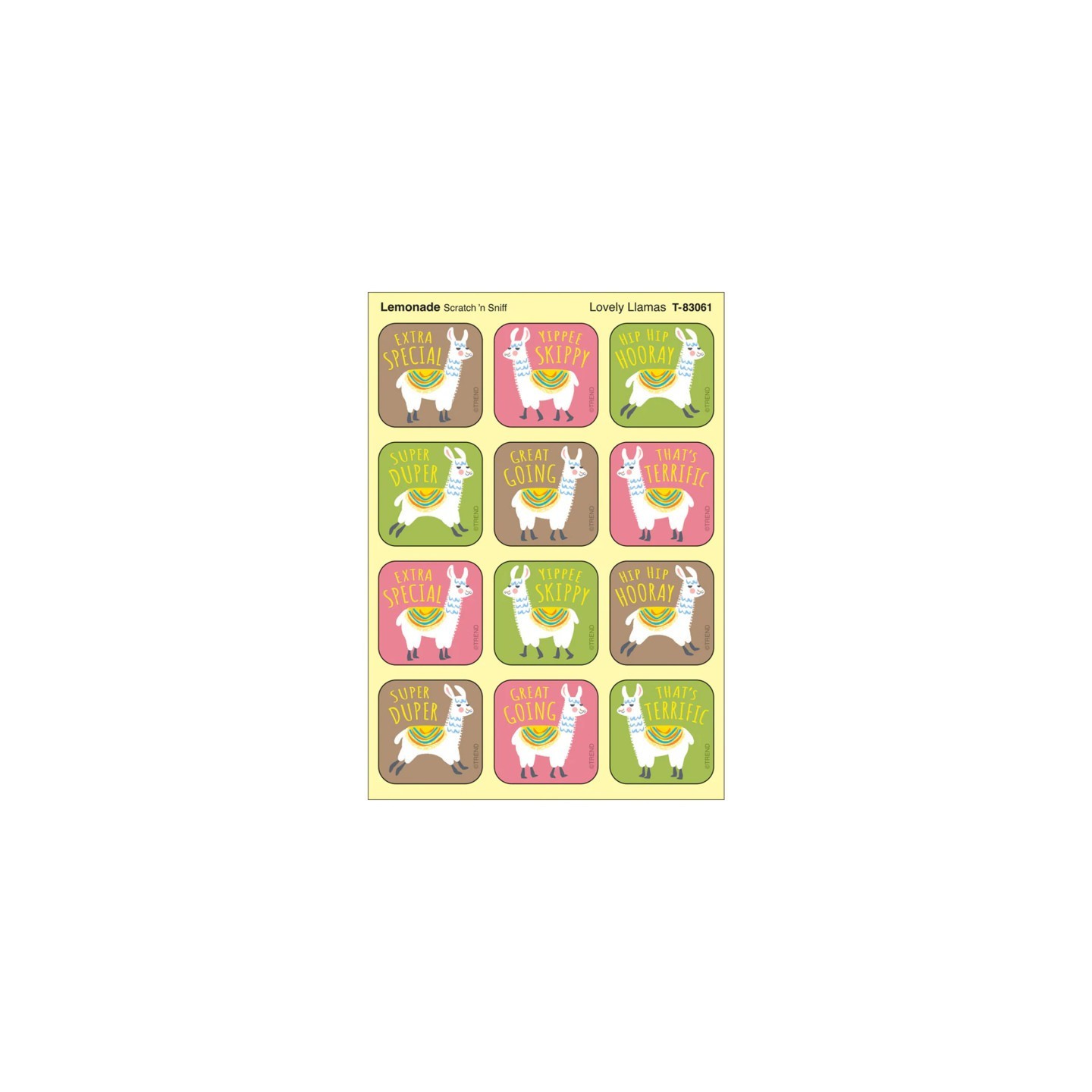TREND Lovely Llamas, Lemonade Scent Scratch 'n Sniff Stinky Stickers®, Pack of 48
