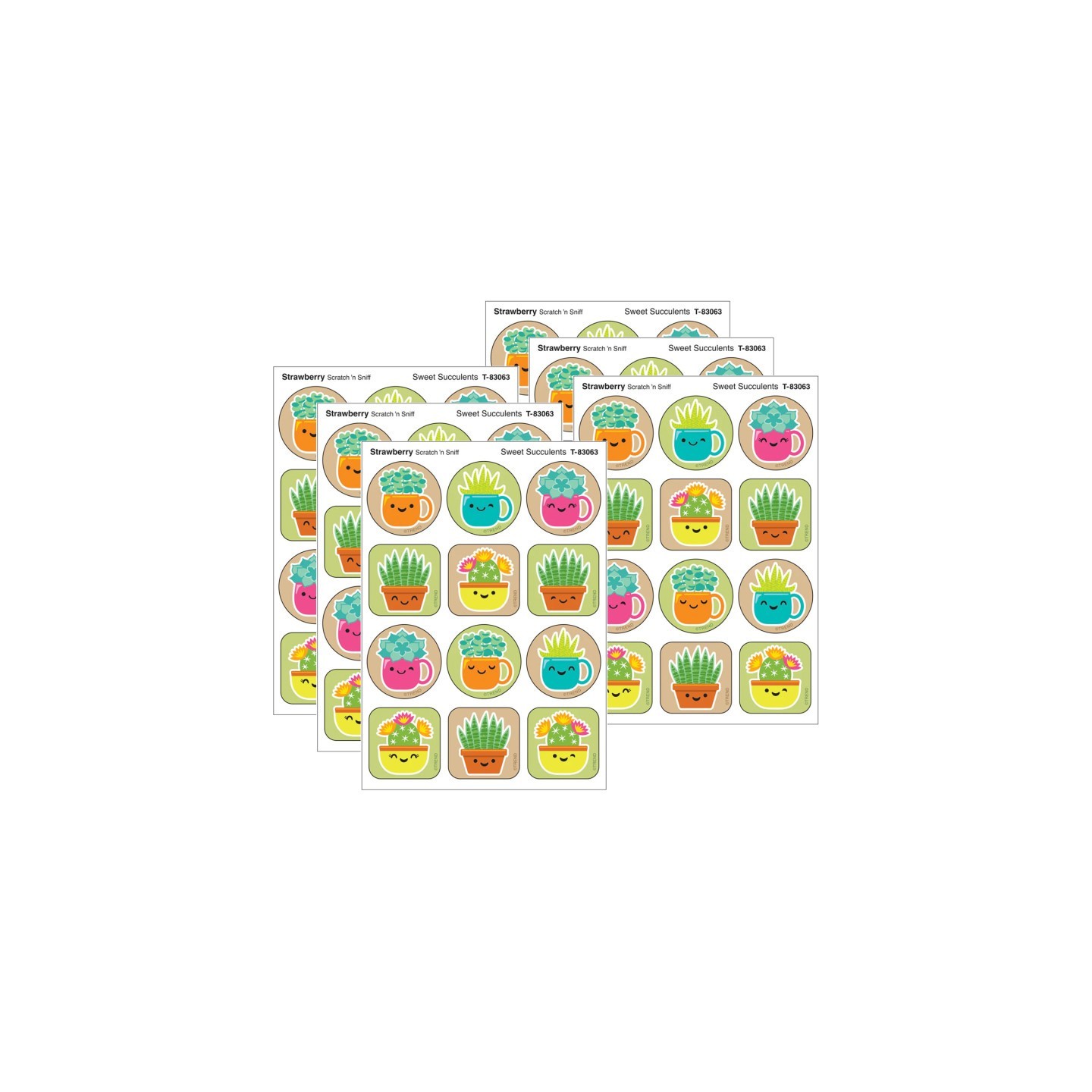 TREND Sweet Succulents, Strawberry Scent Scratch 'n Sniff Stinky Stickers®, 48 Per Pack, 6 Packs