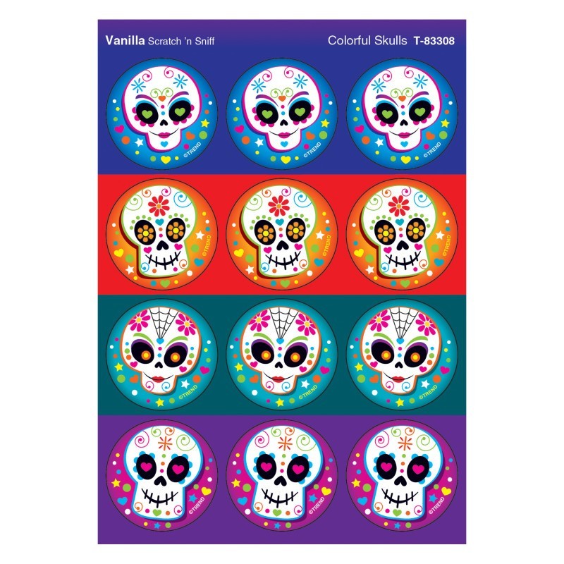 TREND Colorful Skulls/Vanilla Stinky Stickers®, 48 Count
