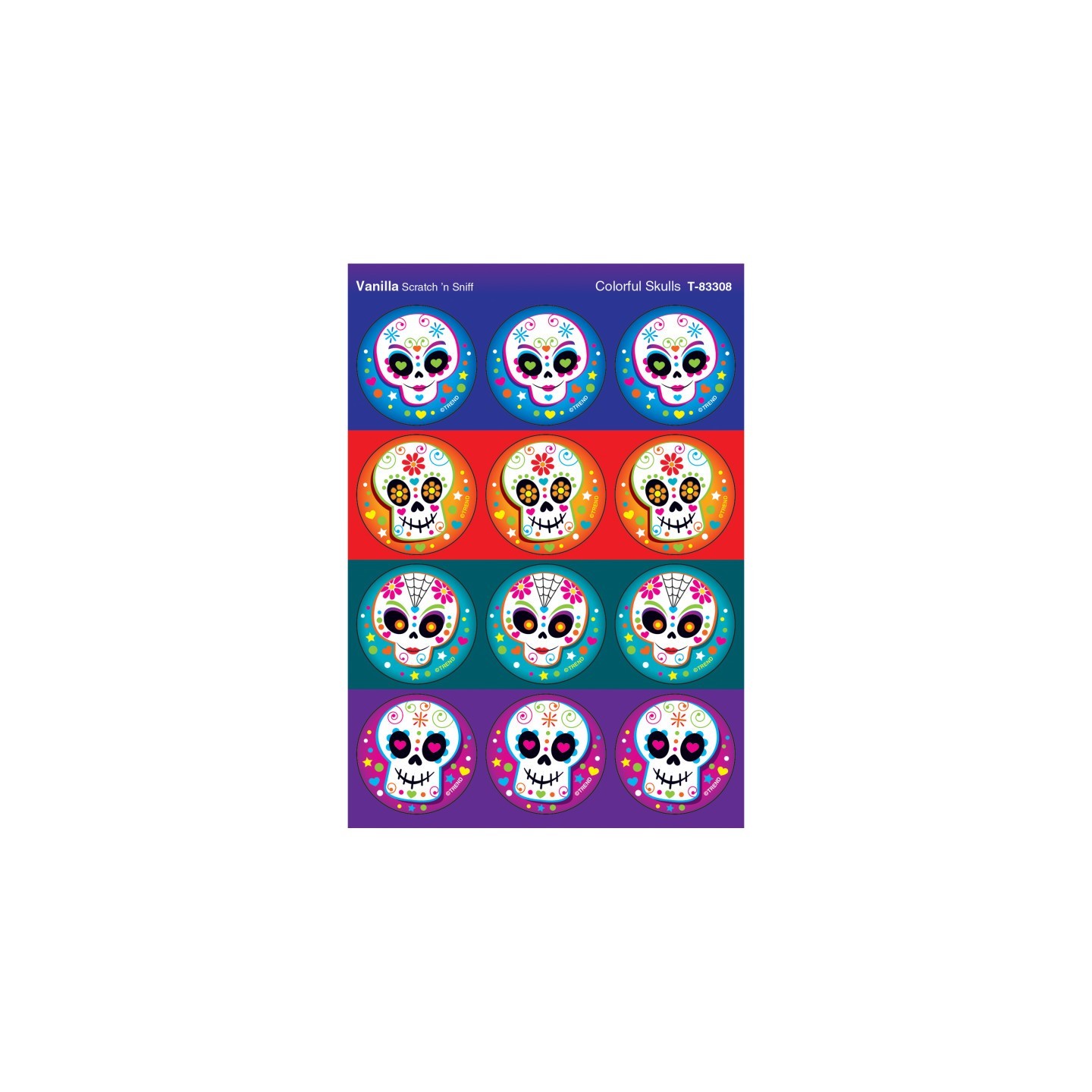TREND Colorful Skulls/Vanilla Stinky Stickers®, 48 Count