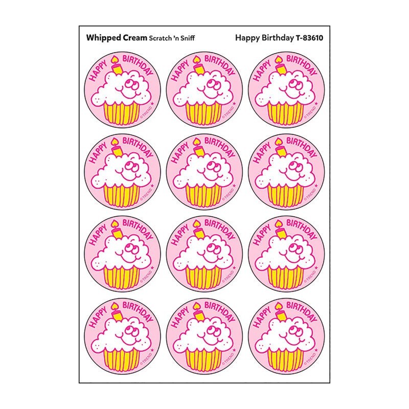 TREND Happy Birthday/Whipped Cream Scented Stickers, Pack of 24
