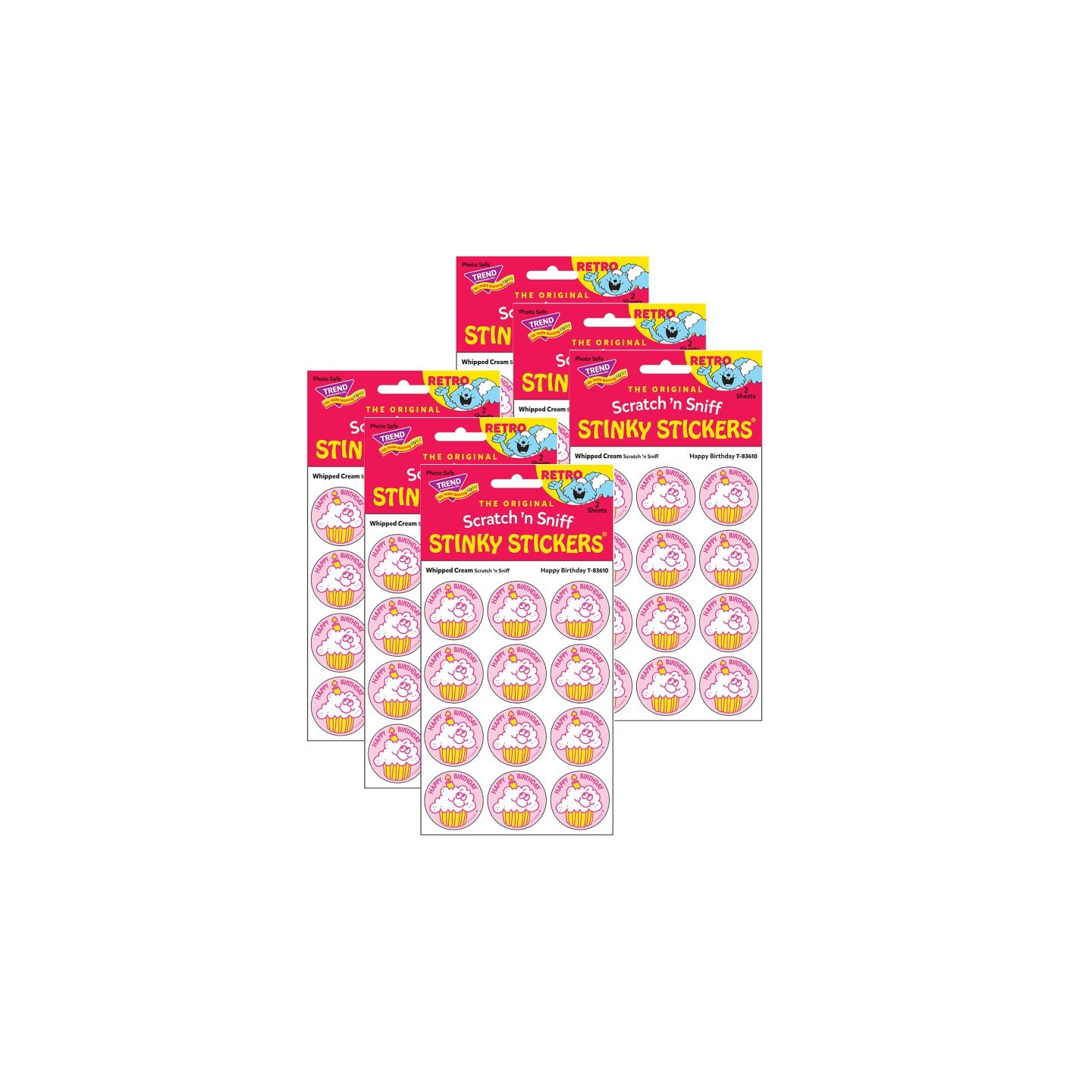 TREND Happy Birthday/Whipped Cream Scented Stickers, 24 Per Pack, 6 Packs