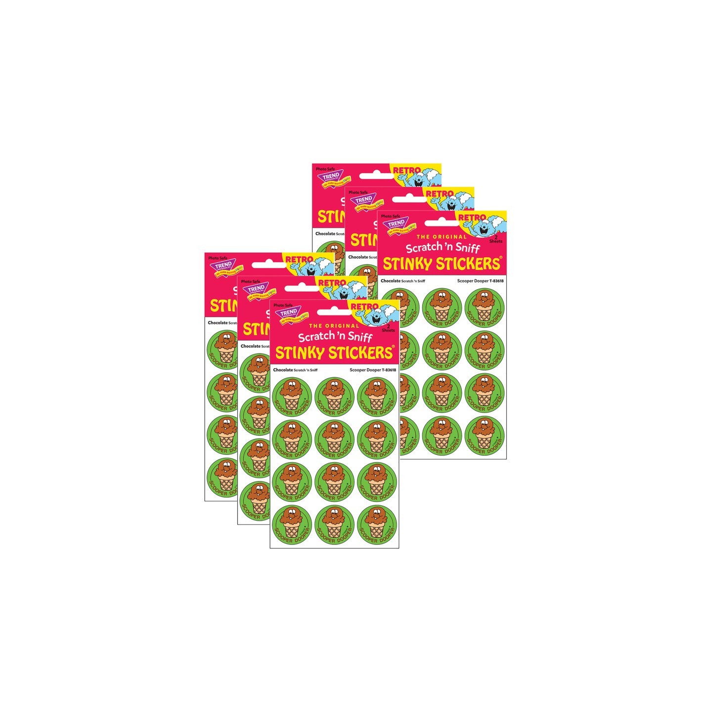 TREND Scooper Dooper/Chocolate Scented Stickers, 24 Per Pack, 6 Packs