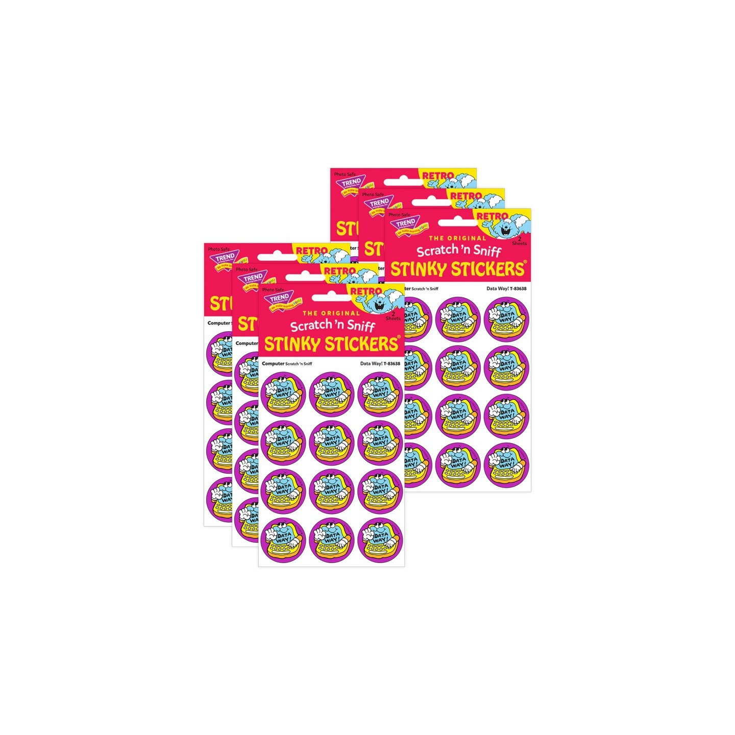 TREND Data Way!/Computer scent Retro Scratch 'n Sniff Stinky Stickers®, 24 Per Pack, 6 Packs
