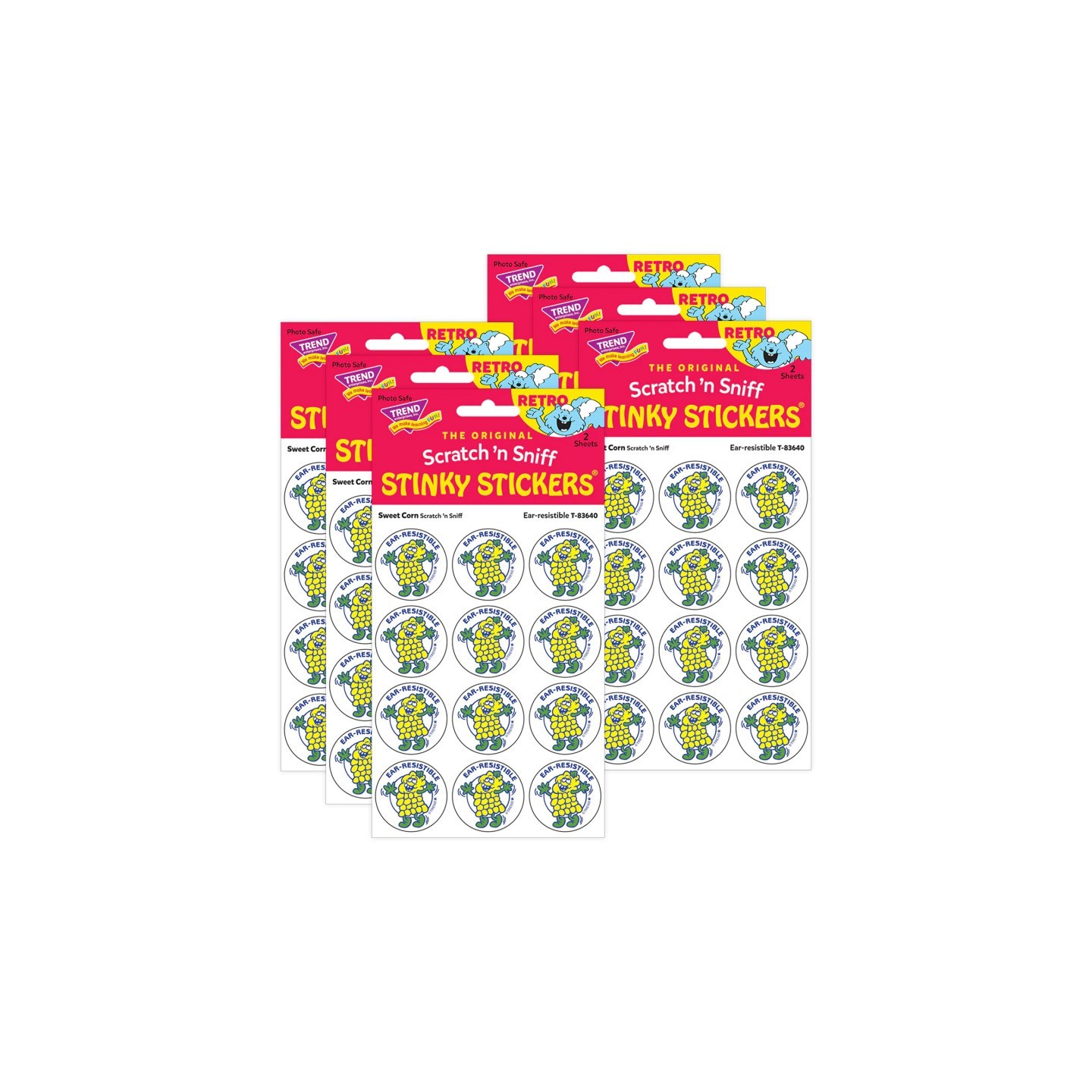 TREND Ear-resistible/Sweet Corn scent Retro Scratch 'n Sniff Stinky Stickers®, 24 Per Pack, 6 Packs