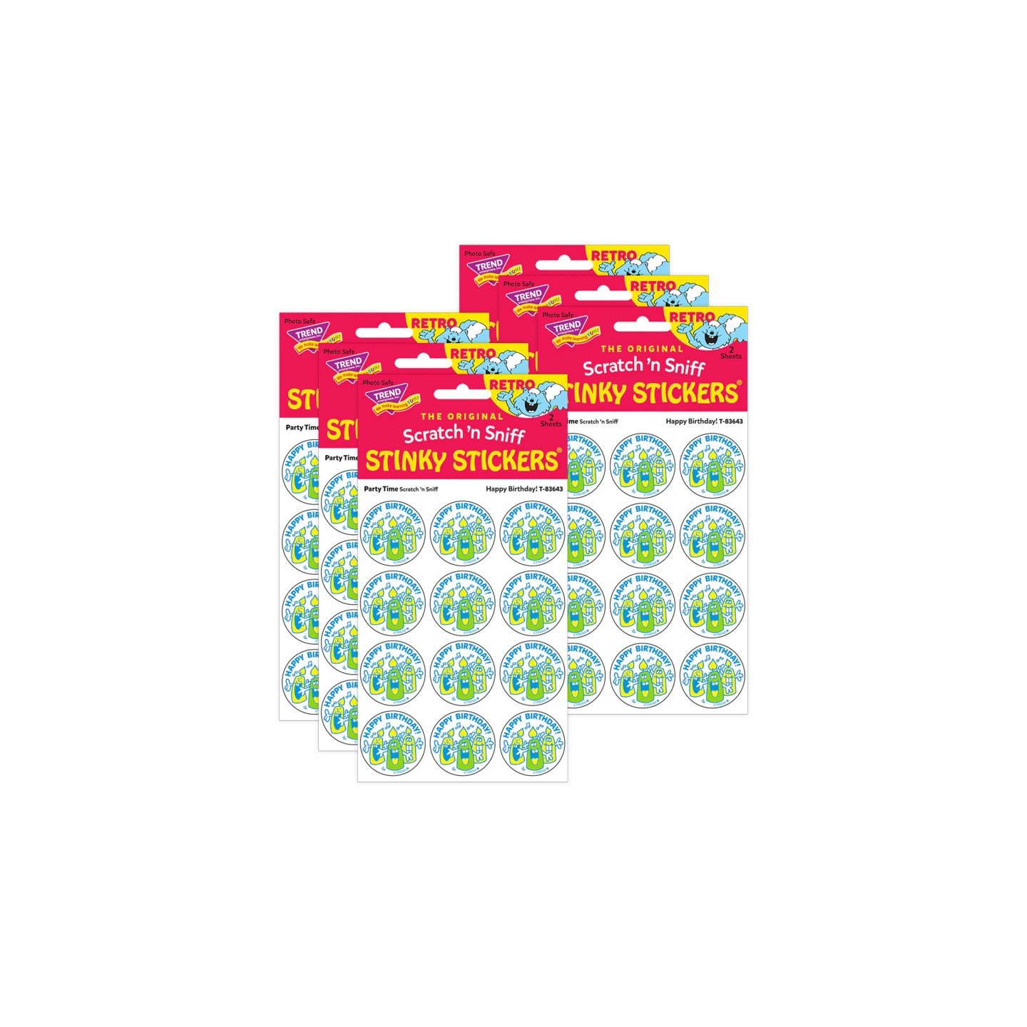 TREND Happy Birthday!/Party Time scent Retro Scratch 'n Sniff Stinky Stickers®, 24 Per Pack, 6 Packs