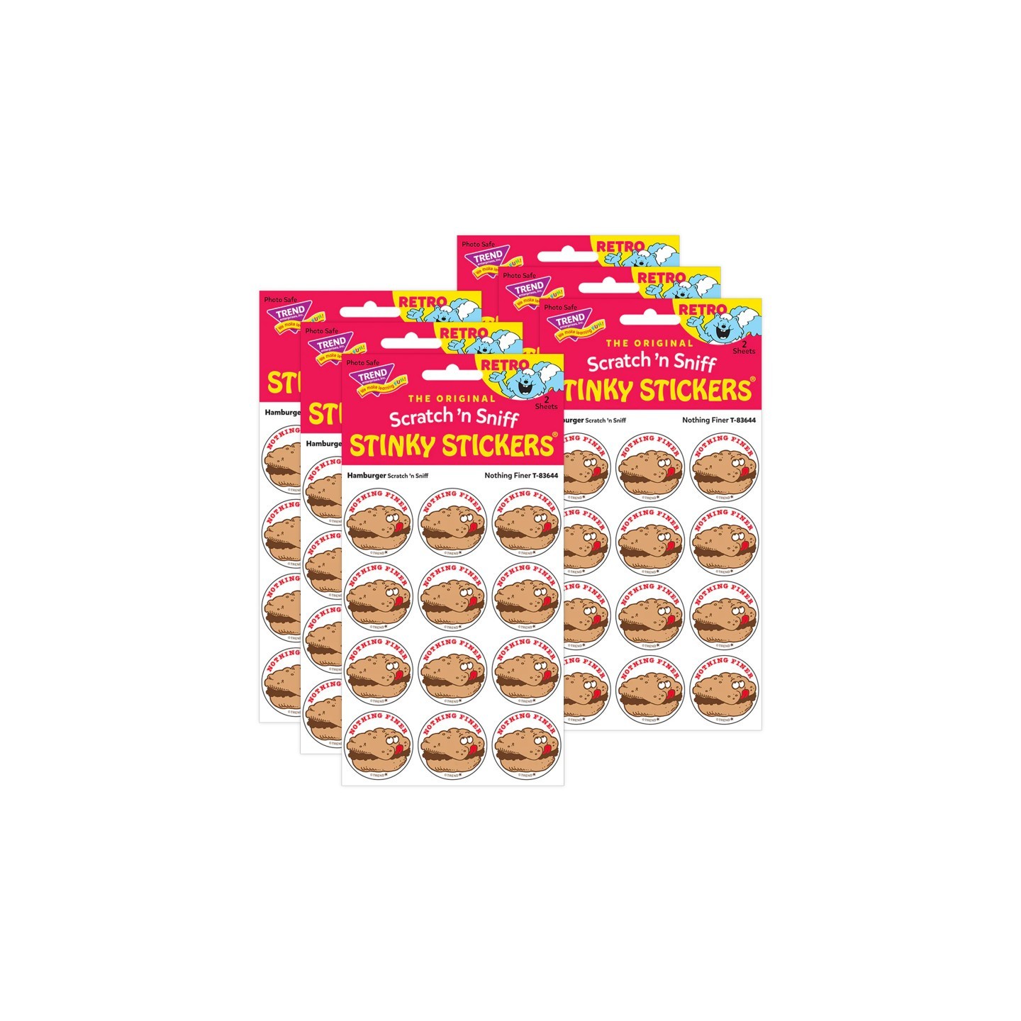 TREND Nothing Finer/Hamburger scent Retro Scratch 'n Sniff Stinky Stickers®, 24 Per Pack, 6 Packs