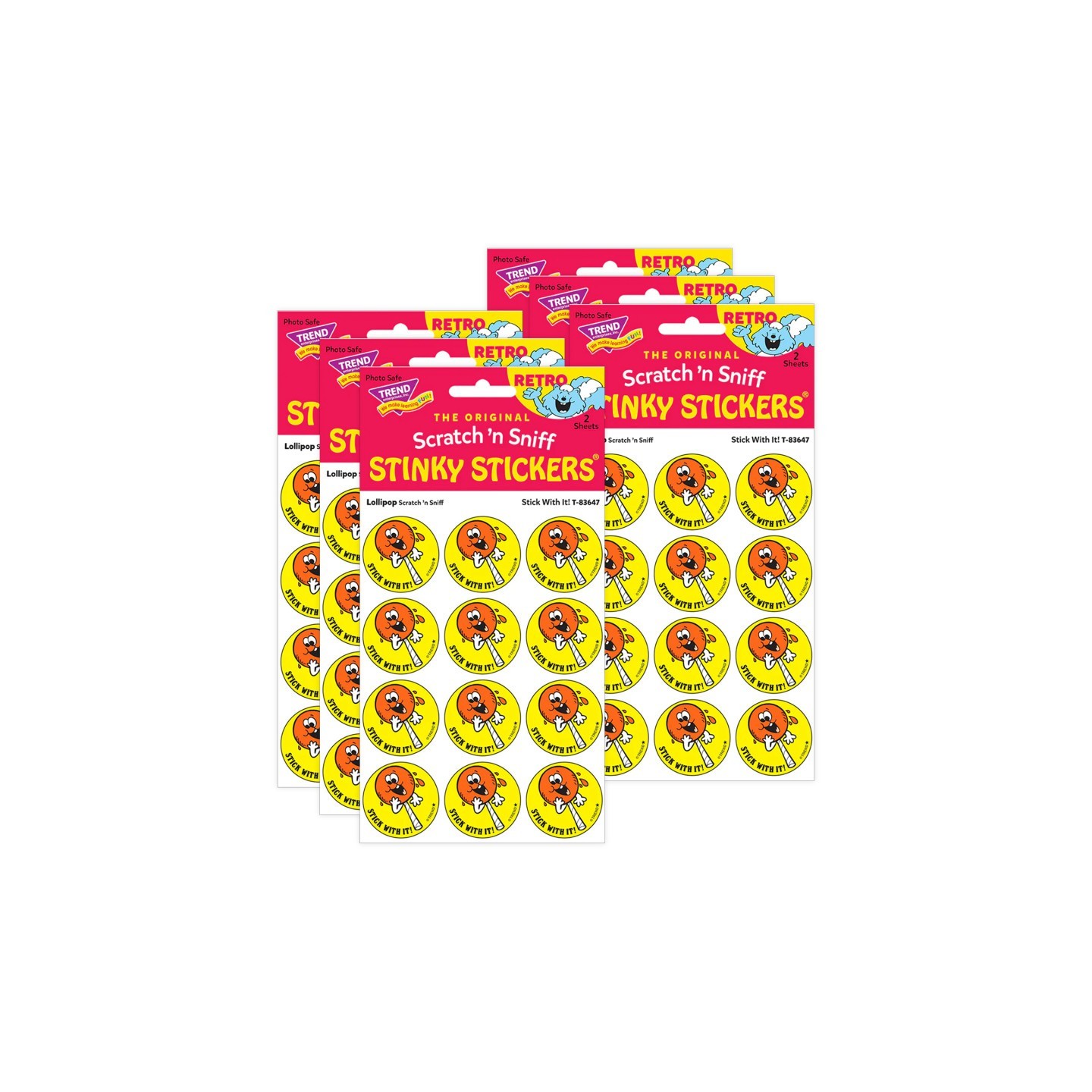 TREND Stick With It!/Lollipop scent Retro Scratch 'n Sniff Stinky Stickers®, 24 Per Pack, 6 Packs