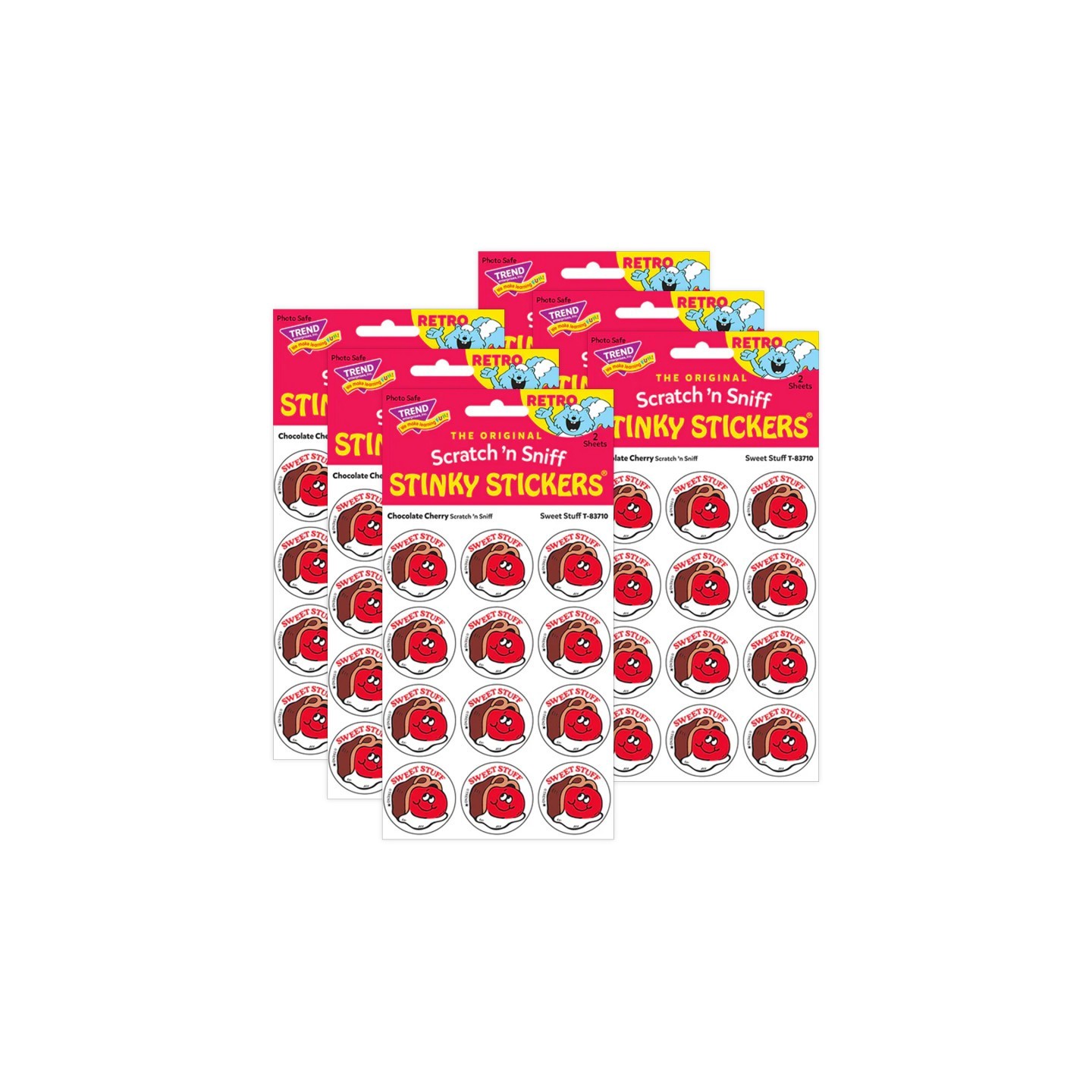 TREND Sweet Stuff/Chocolate Cherry scent Retro Scratch 'n Sniff Stinky Stickers®, 24 Per Pack, 6 Packs