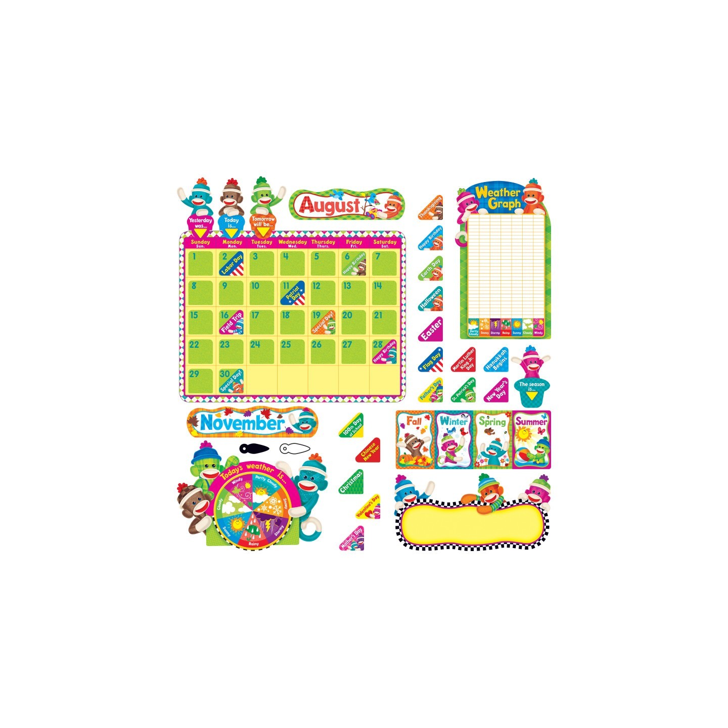 TREND Sock Monkeys Calendar Bulletin Board Set