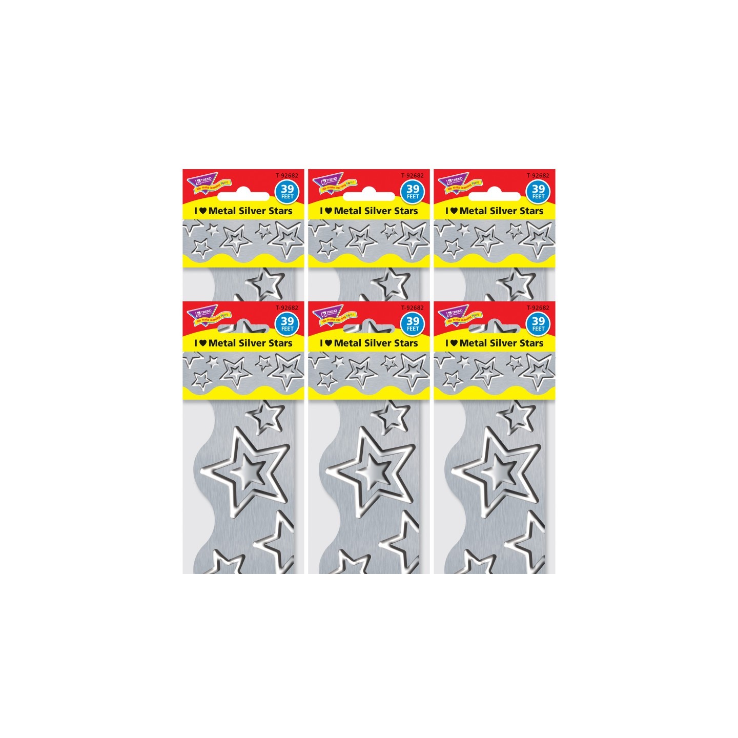 TREND I ♥ Metal Silver Stars Terrific Trimmers®, 39' Per Pack, 6 Packs