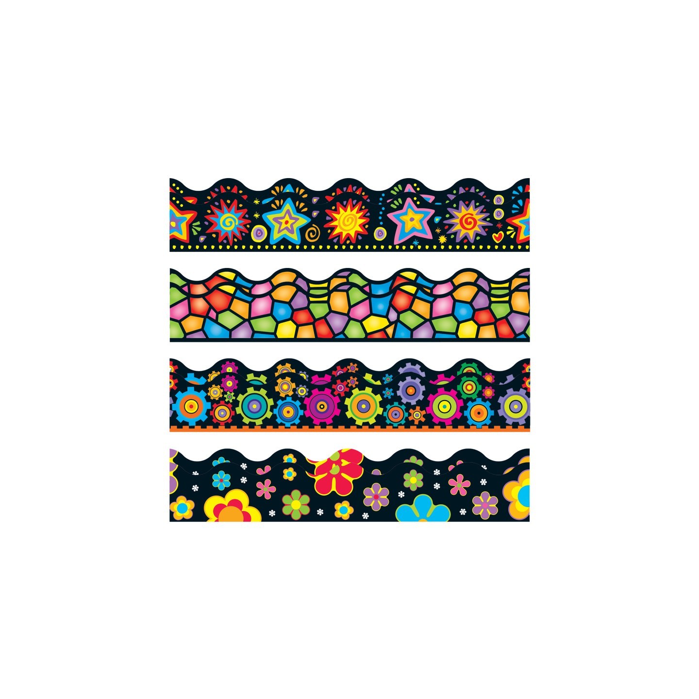 TREND Brights on Black Terrific Trimmers®, Variety Pack, 156 Feet Per Pack, 2 Packs