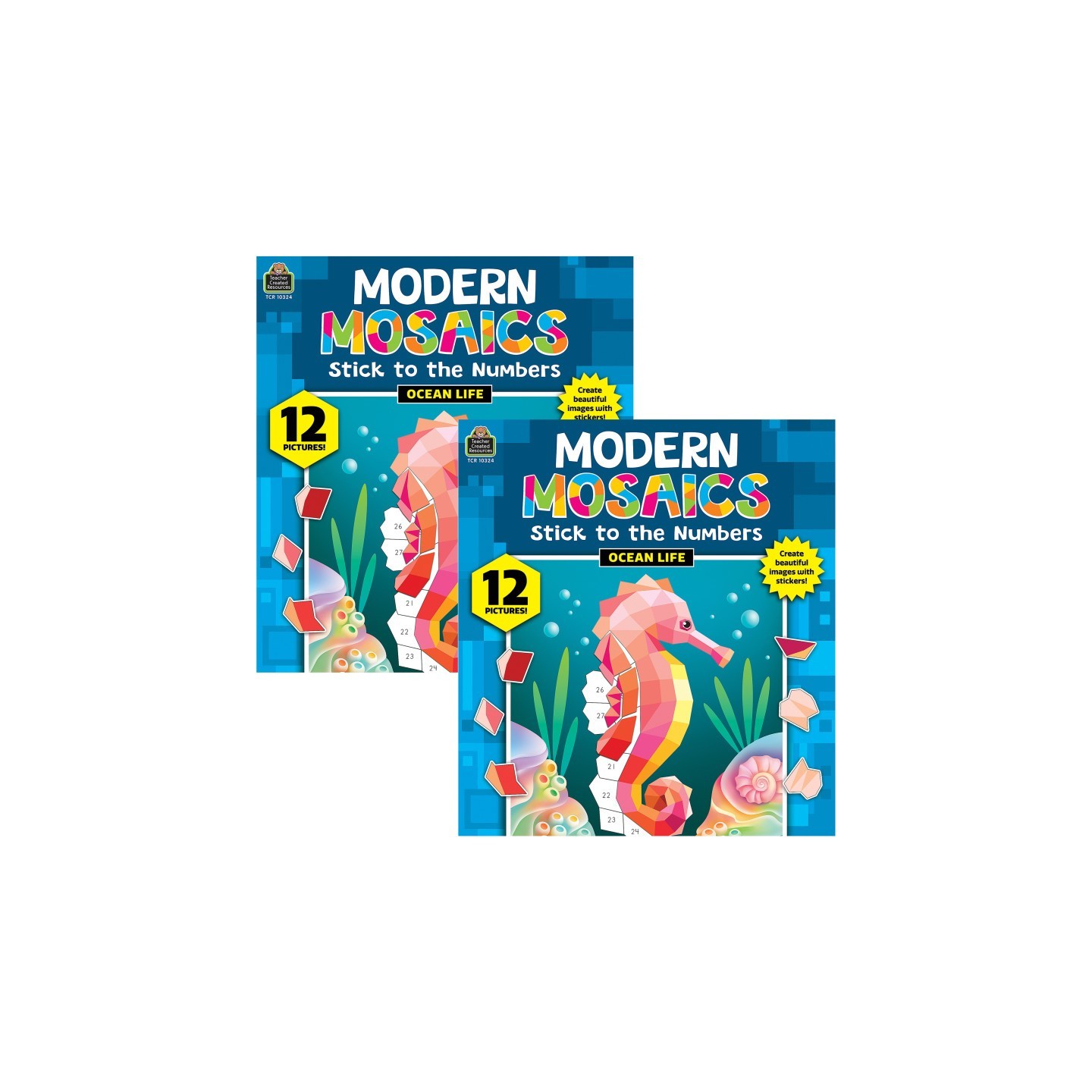 Teacher Created Resources® Ocean Life Modern Mosaics Stick to the Numbers Activity Book, Pack of 2