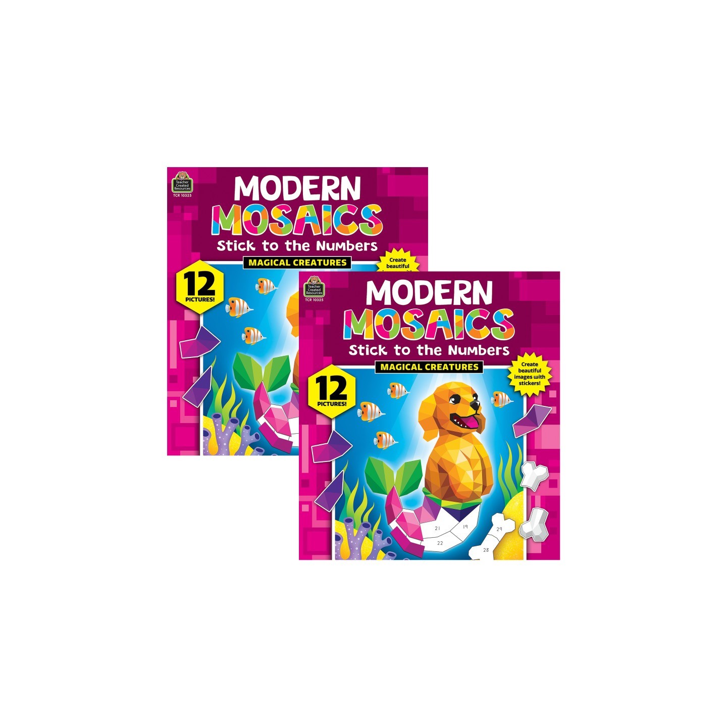 Teacher Created Resources® Magical Creatures Modern Mosaics Stick to the Numbers Activity Book, Pack of 2