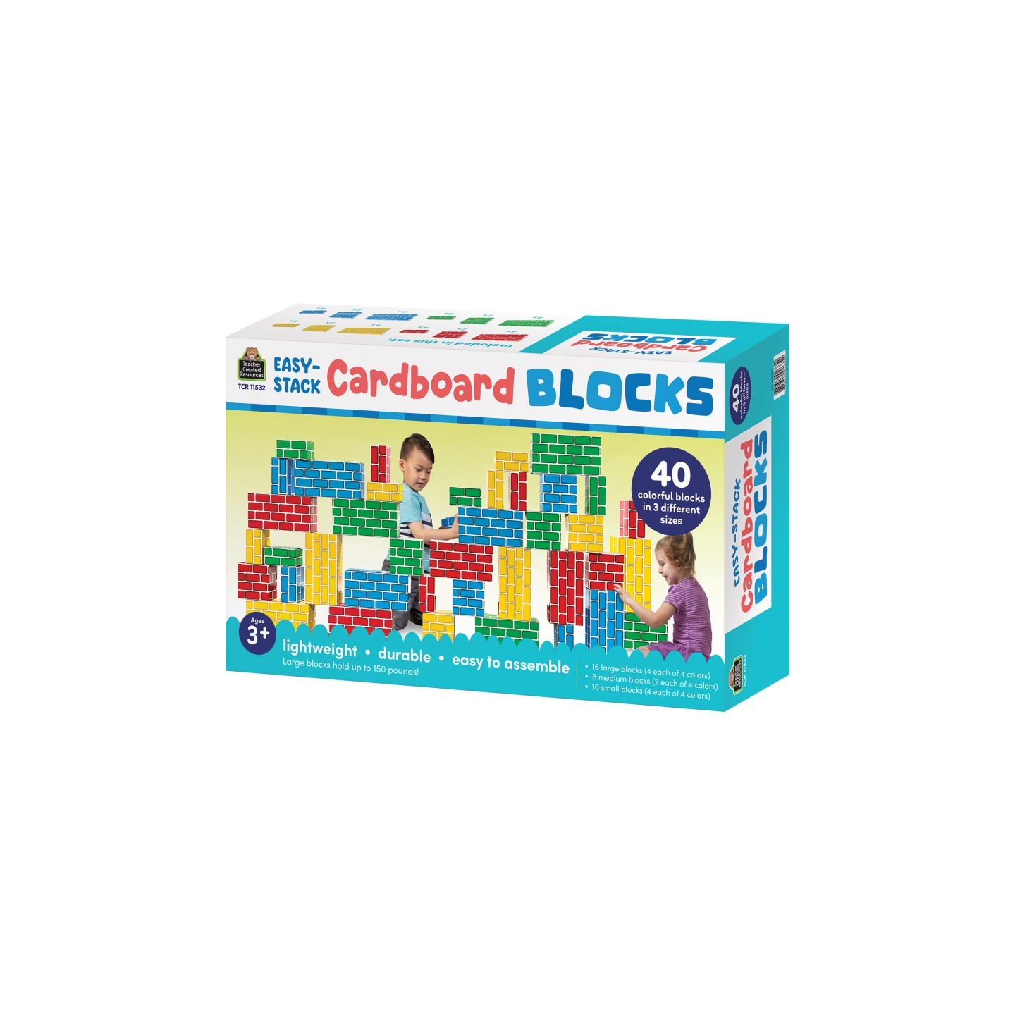 Teacher Created Resources® Easy-Stack Cardboard Blocks, 40 Piece Set