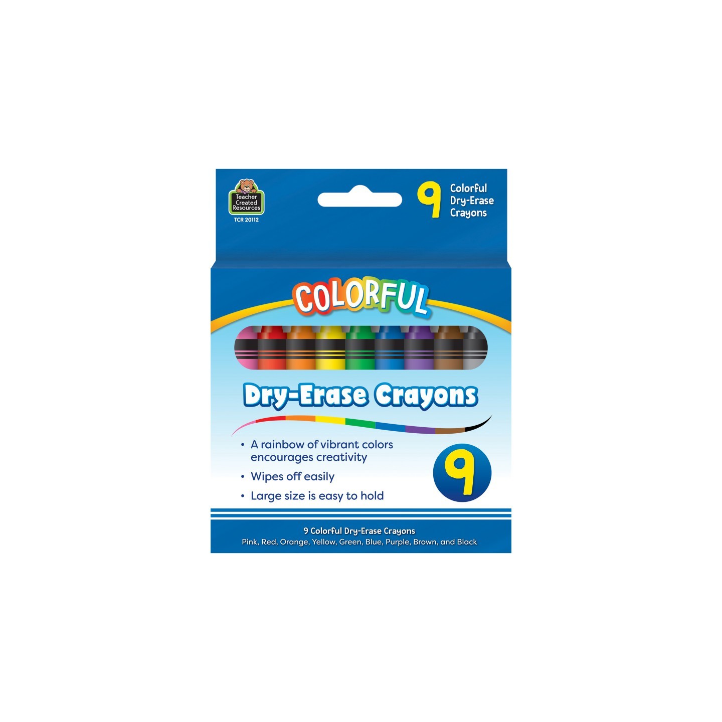 Teacher Created Resources® Colorful Dry-Erase Crayons, Pack of 9