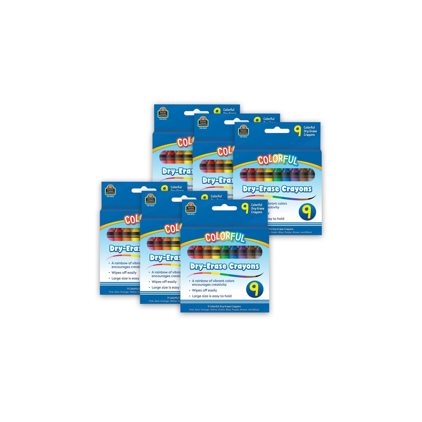 Teacher Created Resources® Colorful Dry-Erase Crayons, 9 Per Pack, 6 Packs