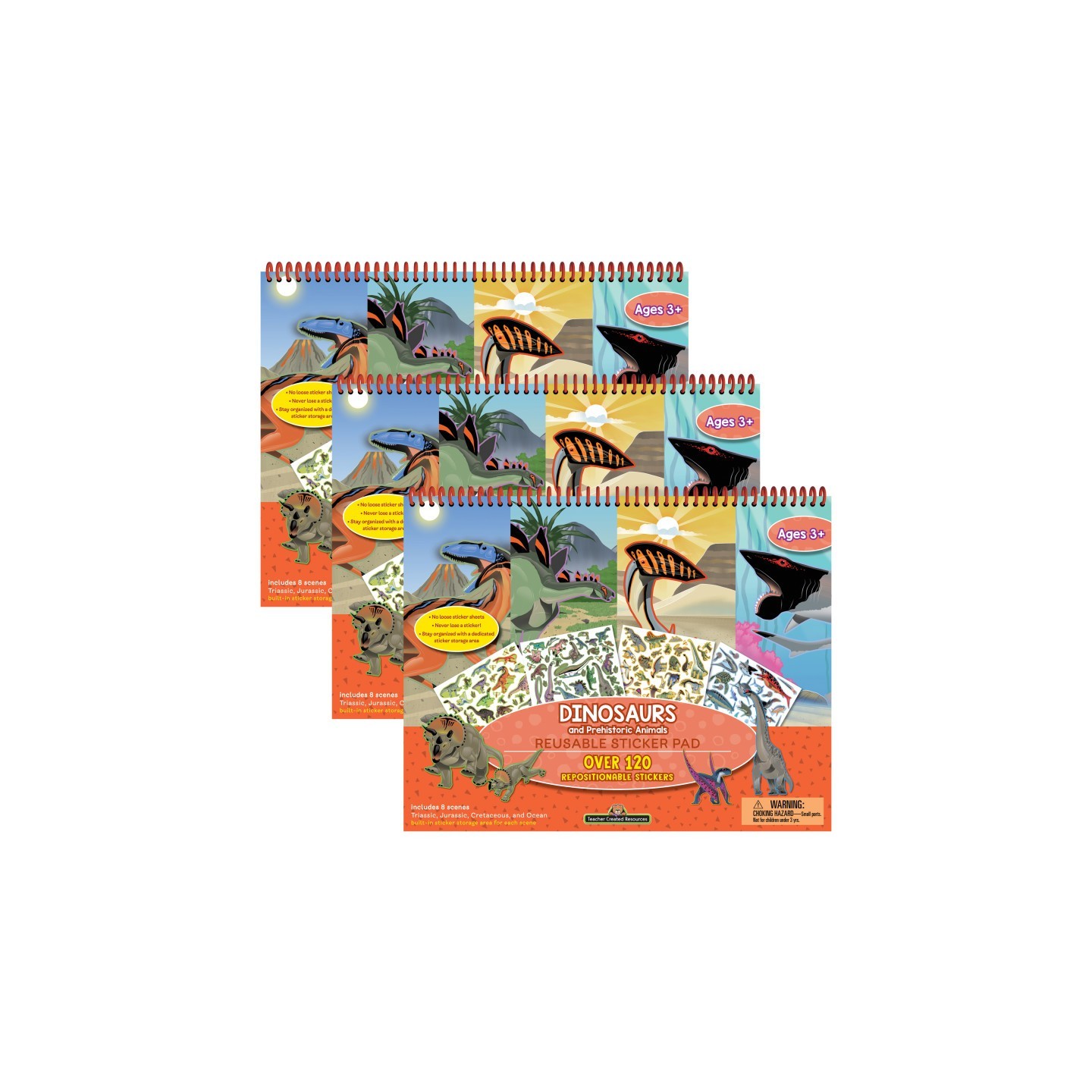 Teacher Created Resources® Dinosaurs and Prehistoric Animals Reusable Sticker Pad, Pack of 3