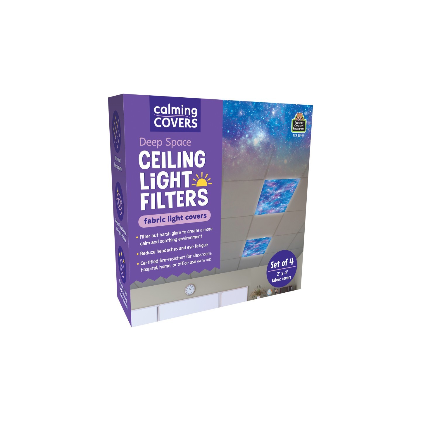 Teacher Created Resources® Calming Covers Ceiling Light Filters, 2' x 4', Deep Space, Pack of 4