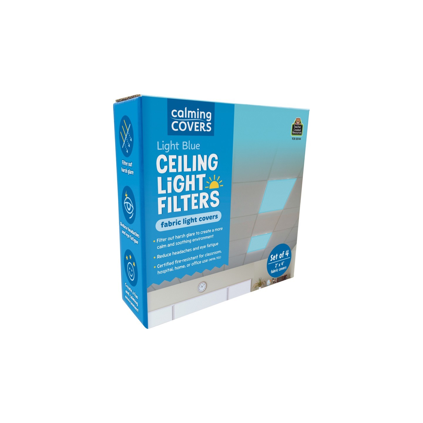 Teacher Created Resources® Light Blue Calming Covers Ceiling Light Filters, 2' x 4', Set of 4