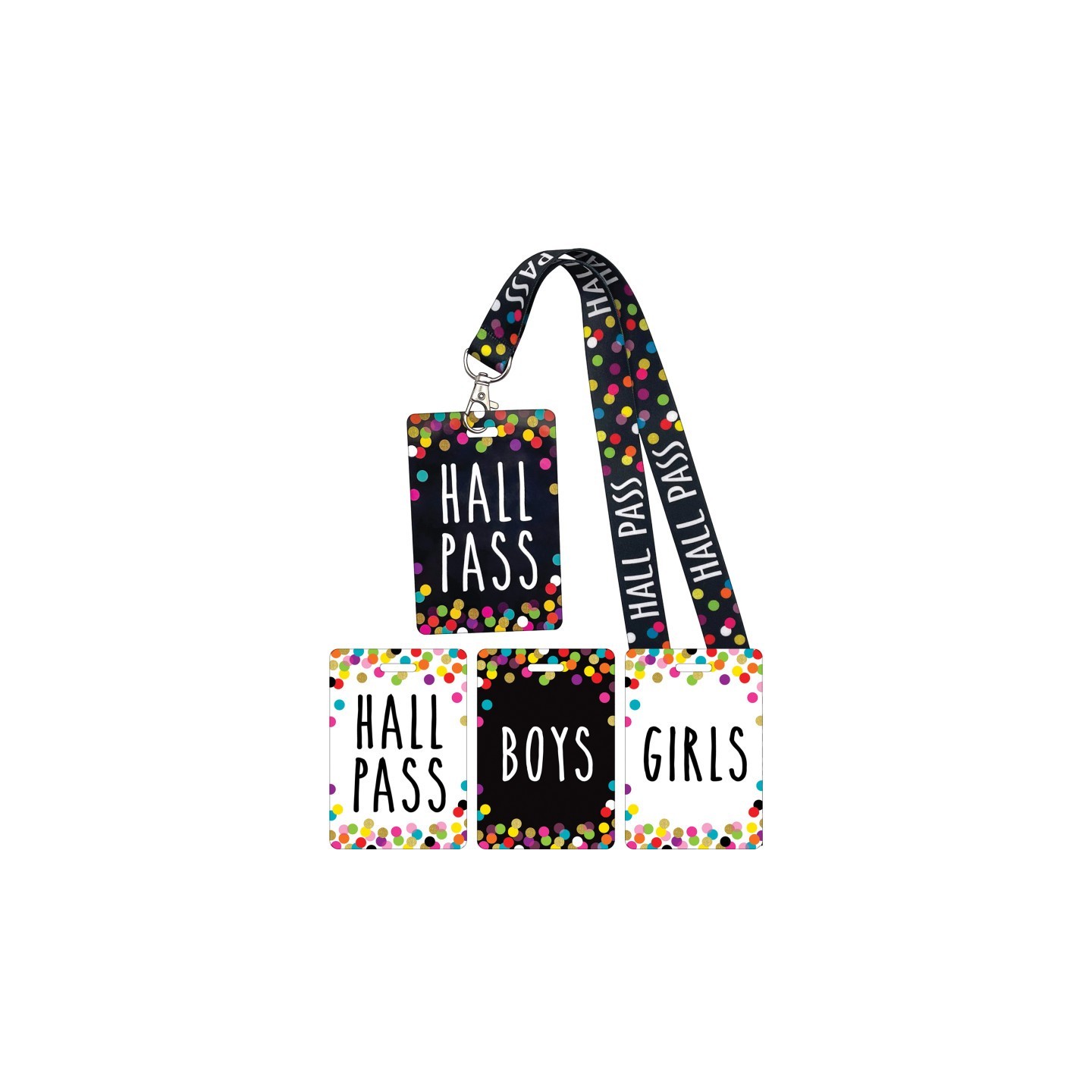 Teacher Created Resources® Confetti Hall Pass with Lanyard, Set of 4