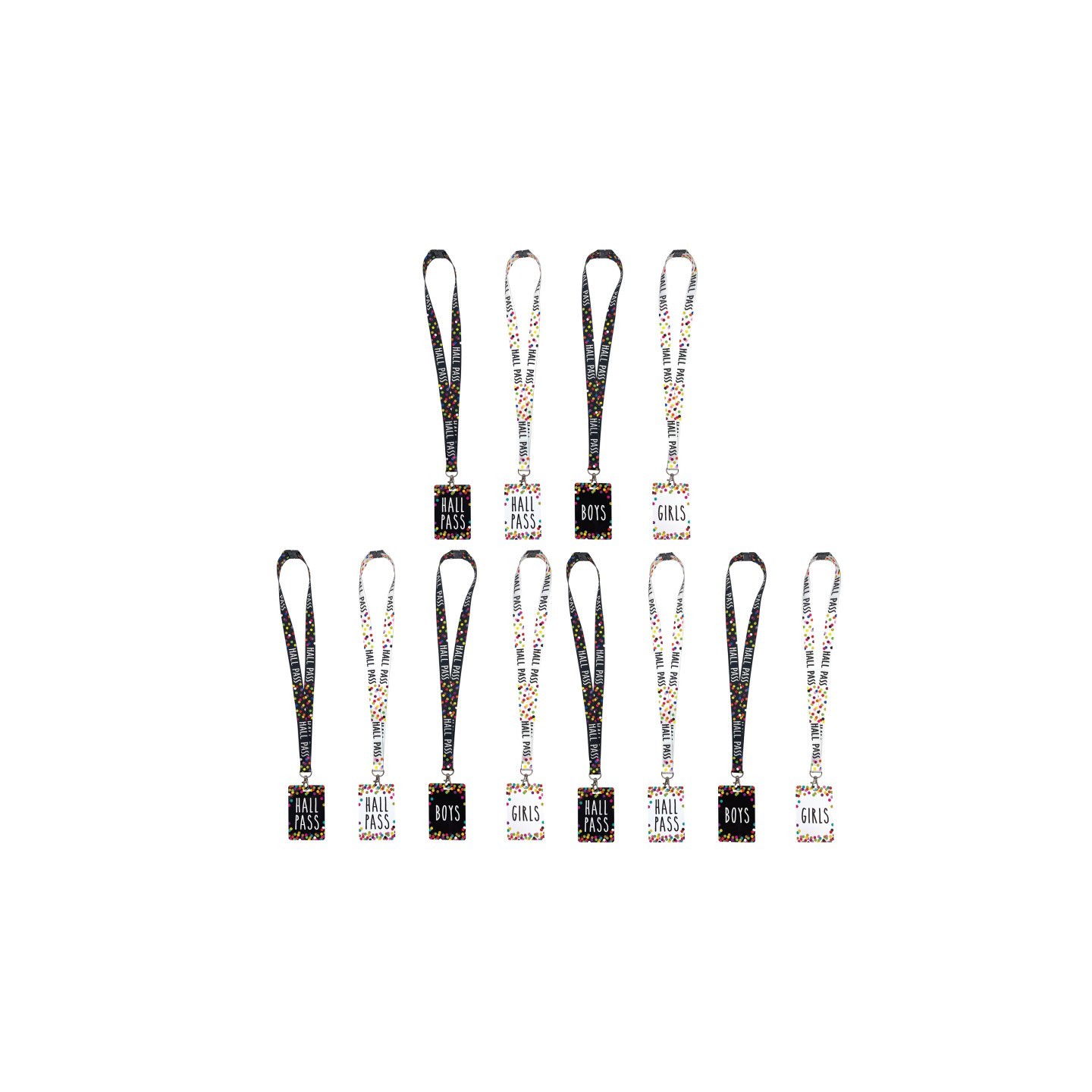 Teacher Created Resources® Confetti Hall Pass with Lanyard, 4 Per Pack, 3 Packs