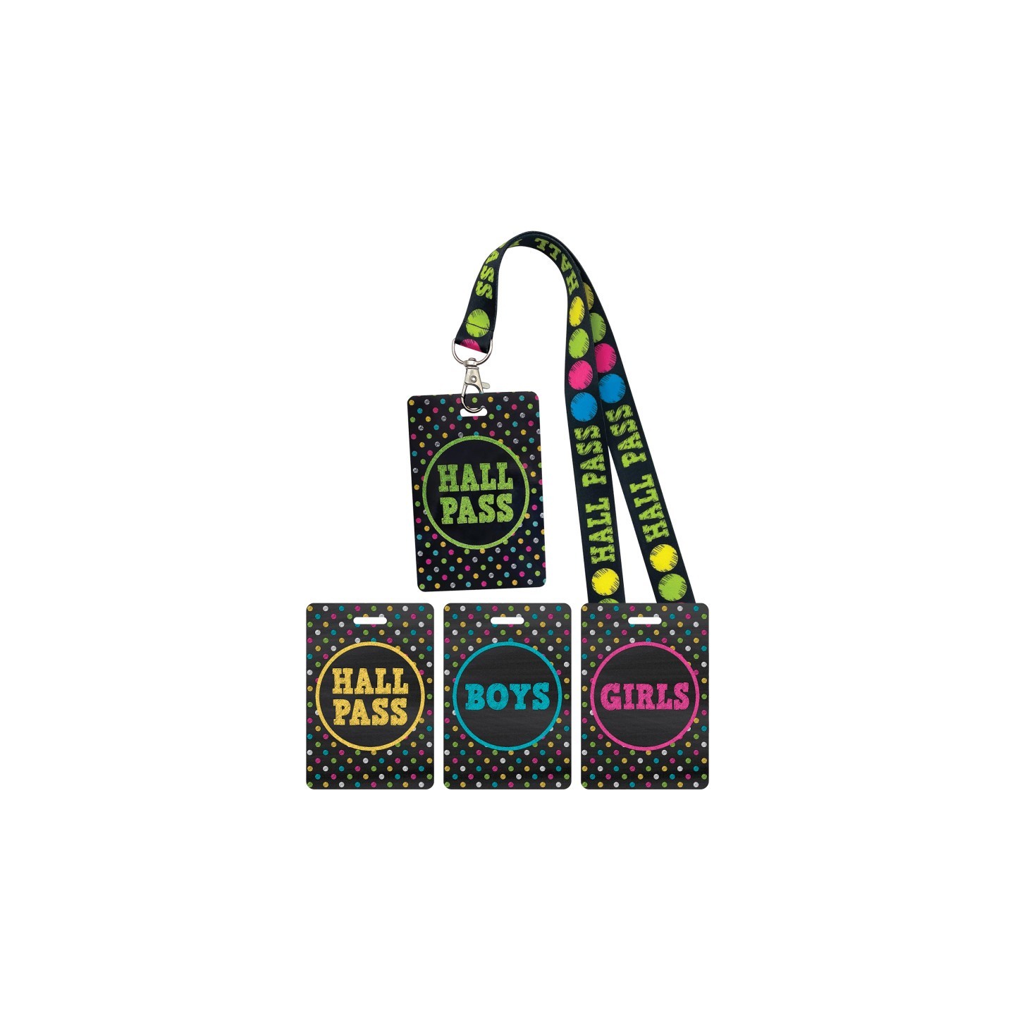 Teacher Created Resources® Chalkboard Brights Hall Pass with Lanyard, Set of 4