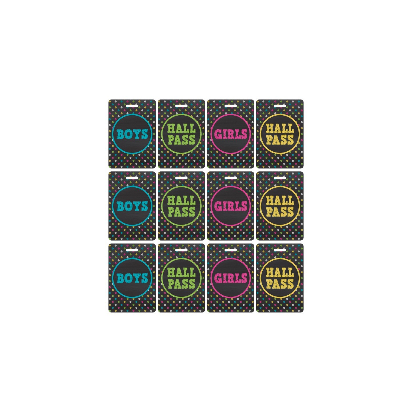 Teacher Created Resources® Chalkboard Brights Hall Pass with Lanyard, 4 Per Pack, 3 Packs