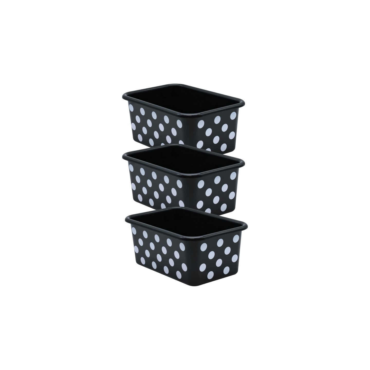 Teacher Created Resources® White Polka Dots on Black Small Plastic Storage Bin, Pack of 3