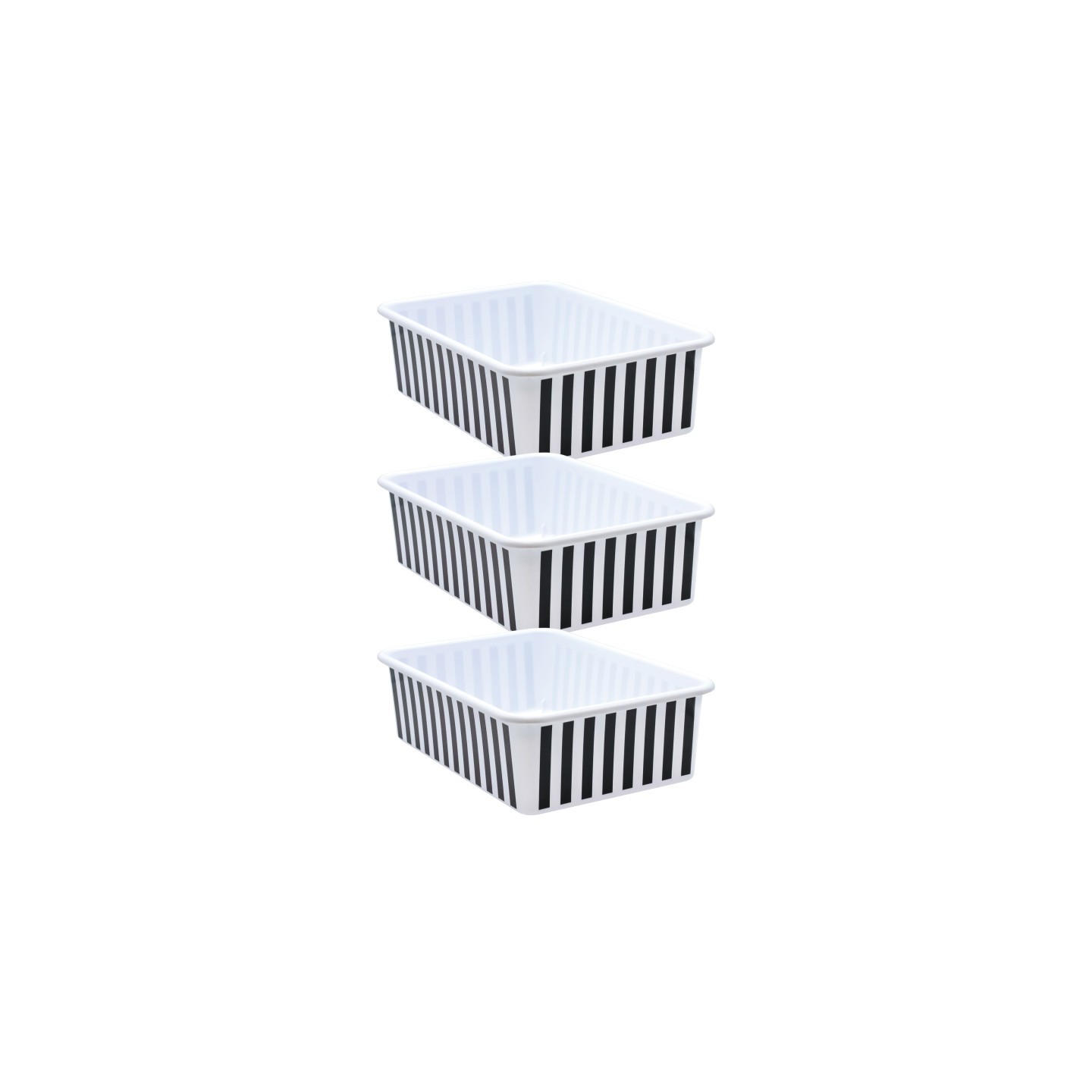 Teacher Created Resources® Black and White Stripes Large Plastic Storage Bin, Pack of 3