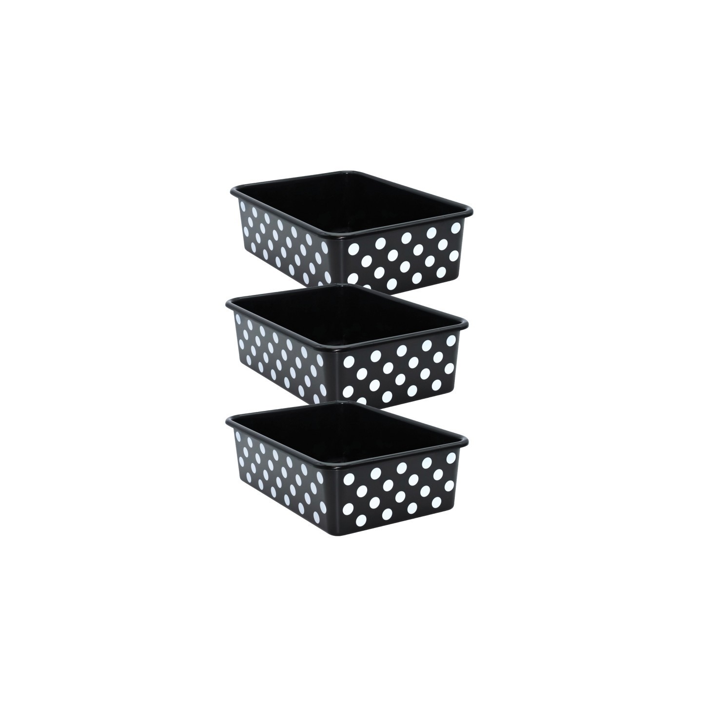 Teacher Created Resources® White Polka Dots on Black Large Plastic Storage Bin, Pack of 3