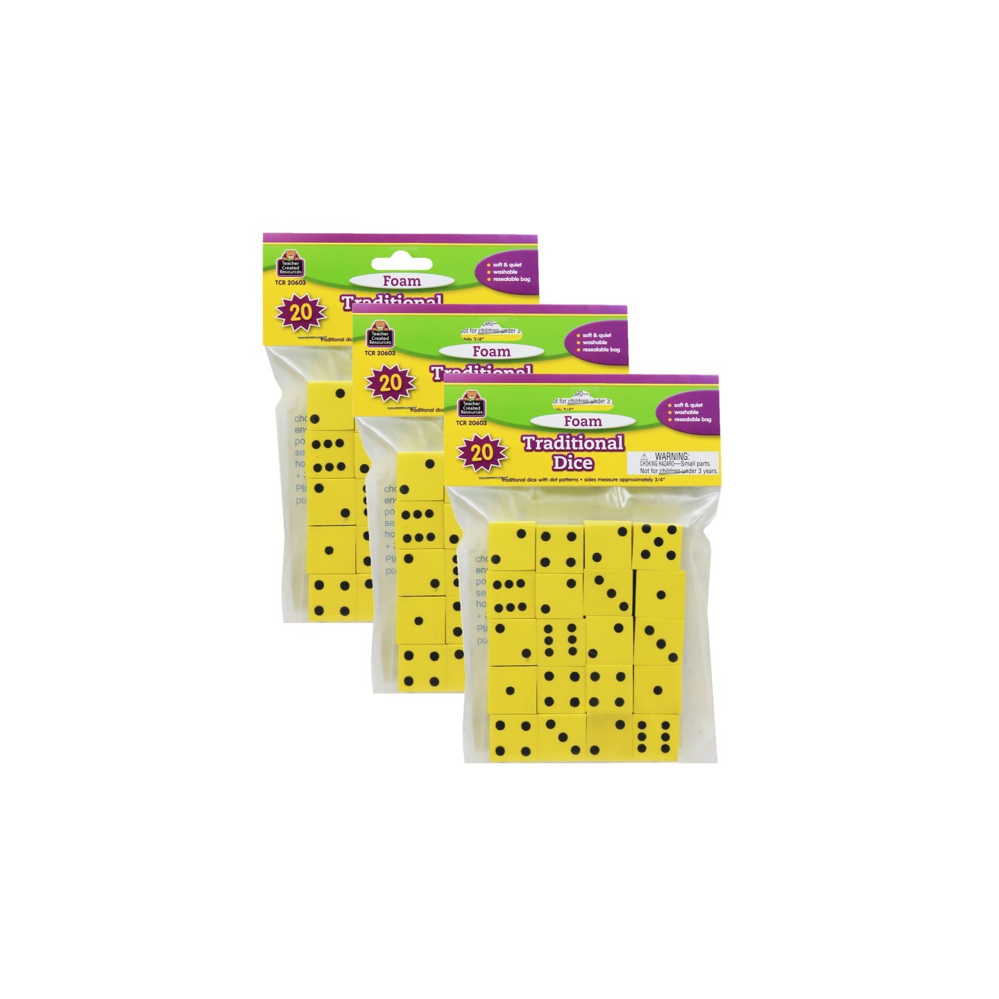 Teacher Created Resources® Foam Traditional Dice, 0.75", 20 Per Pack, 3 packs