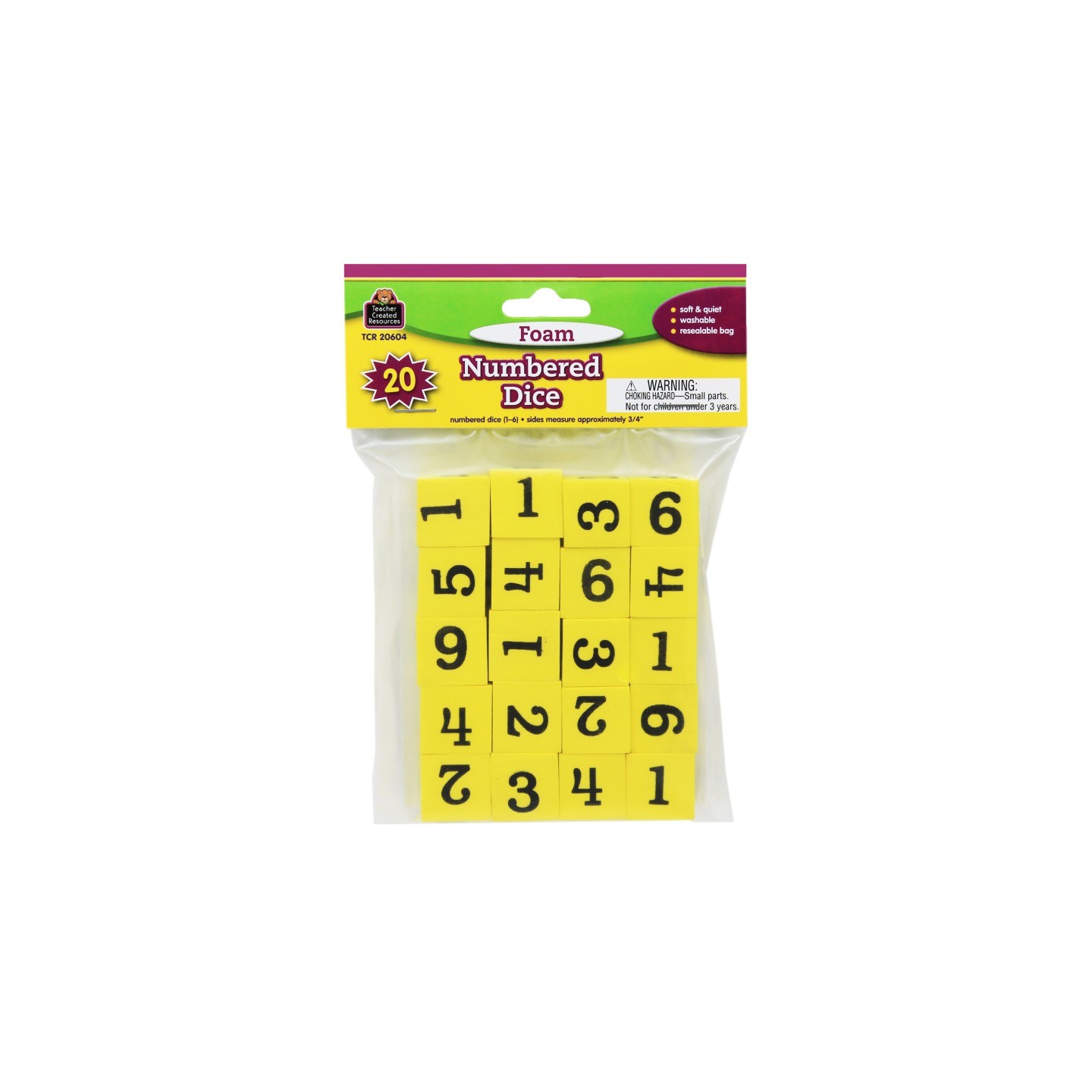 Teacher Created Resources® Foam Numbered Dice (1-6), Pack of 20