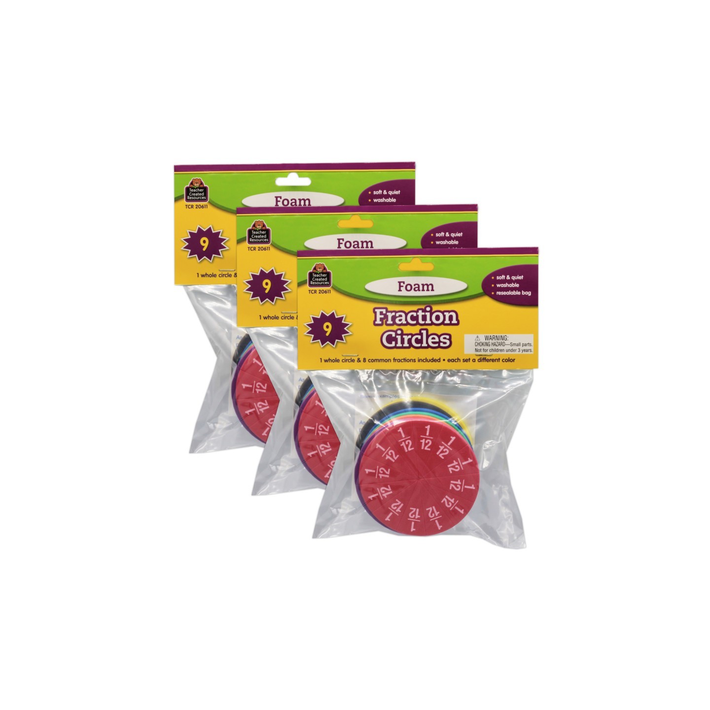 Teacher Created Resources® Foam Fraction Circles, 51 Pieces Per Set, 3 Sets