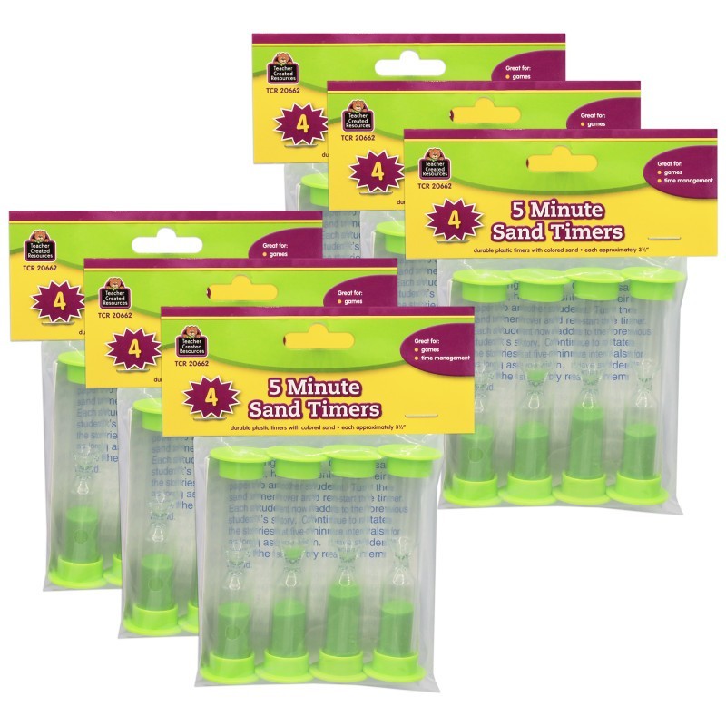 Teacher Created Resources® Sand Timers, Small, 5 Minute, 4 Per Pack, 6 Packs