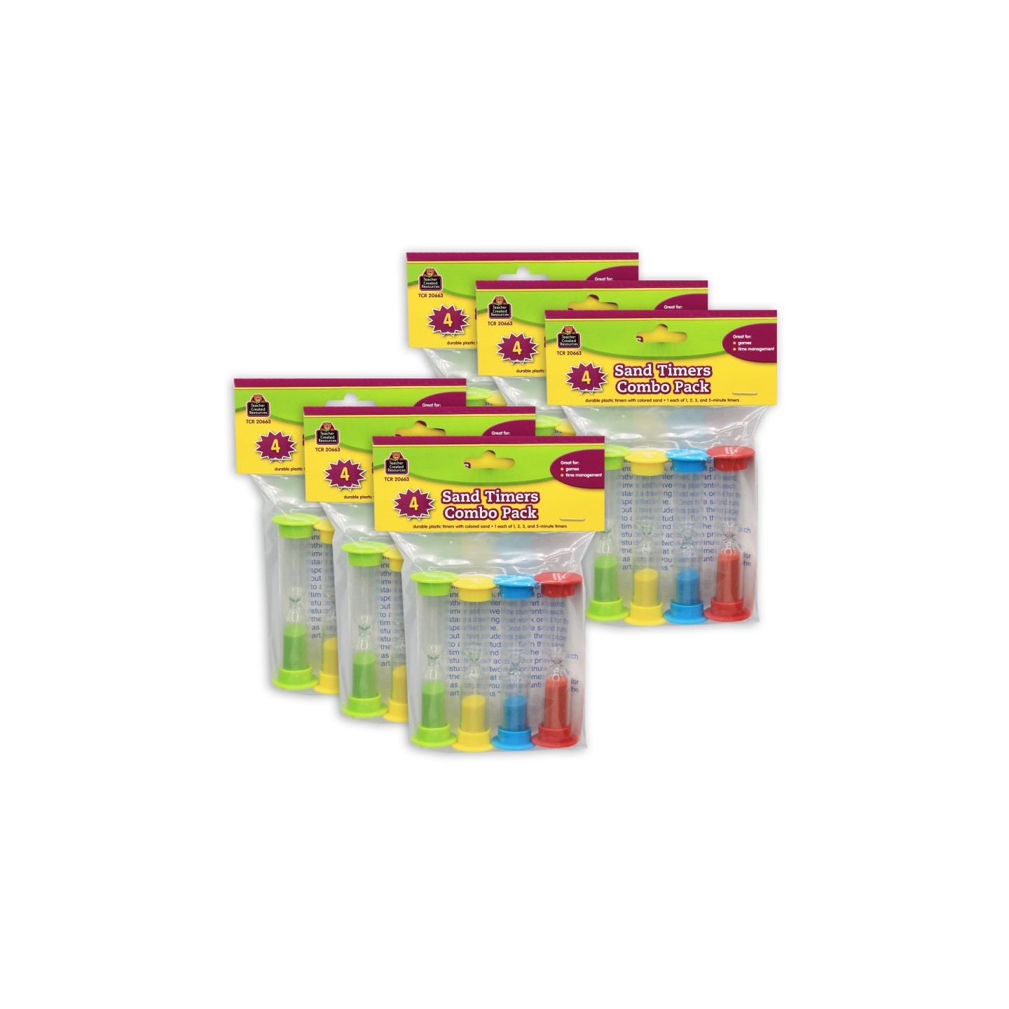 Teacher Created Resources® Small Sand Timers Combo Pack, 4 Per Pack, 6 Packs