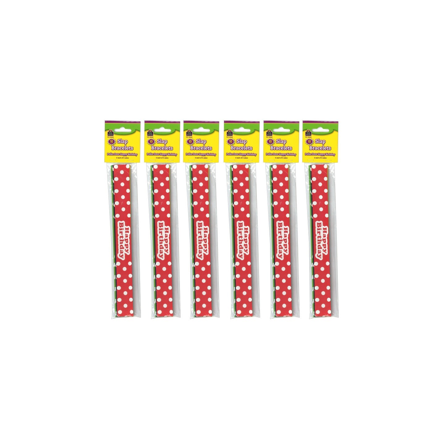 Teacher Created Resources® Polka Dots Happy Birthday Slap Bracelets, 10 Per Pack, 6 Packs