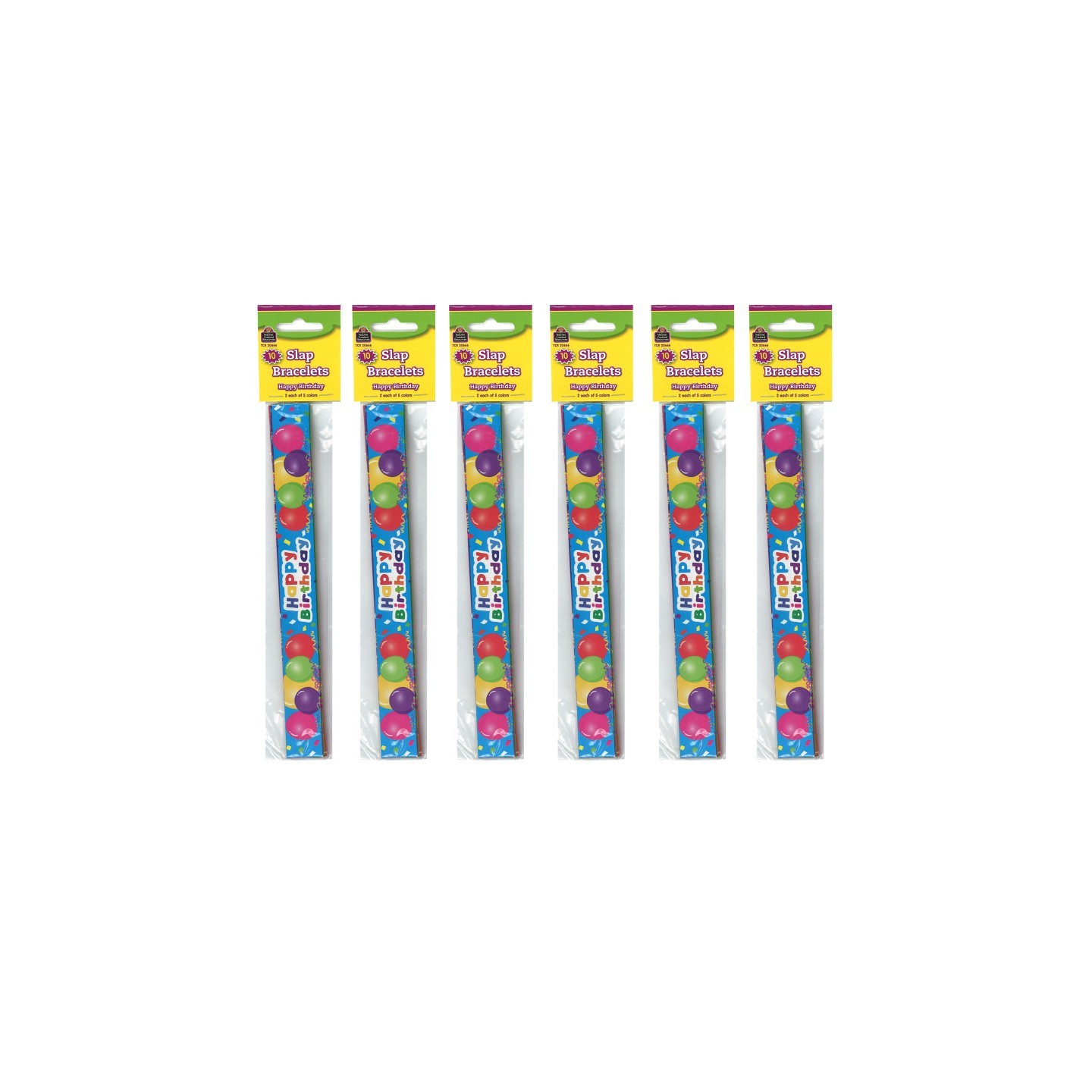 Teacher Created Resources® Happy Birthday Balloons Slap Bracelets, 10 Per Pack, 6 Packs