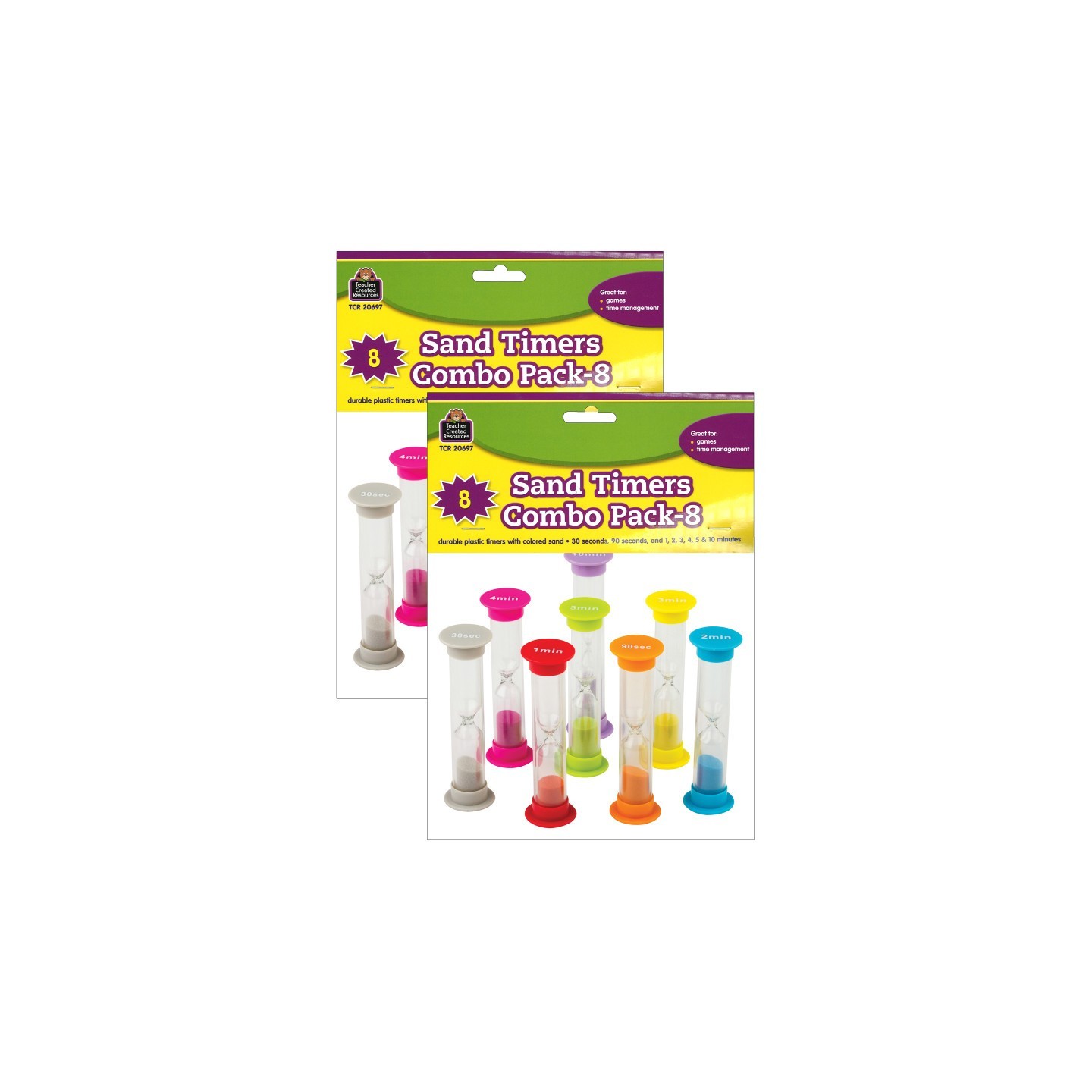 Teacher Created Resources® Small Sand Timers Combo, Assorted Colors & Times, 8 Per Pack, 2 Packs