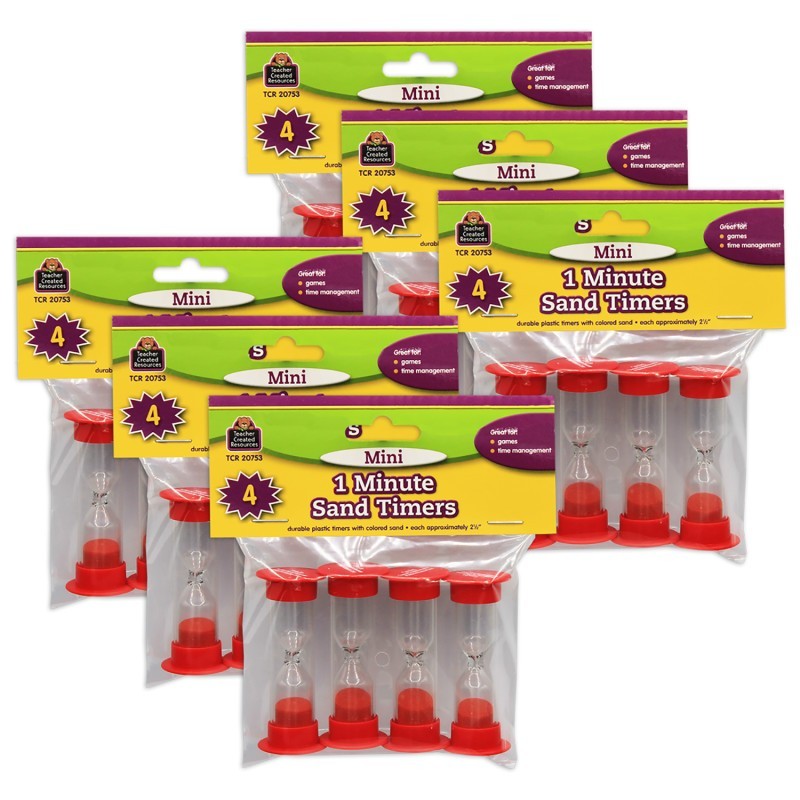 Teacher Created Resources® Sand Timer, Mini, 1 Minute, 4 Per Pack, 6 Packs