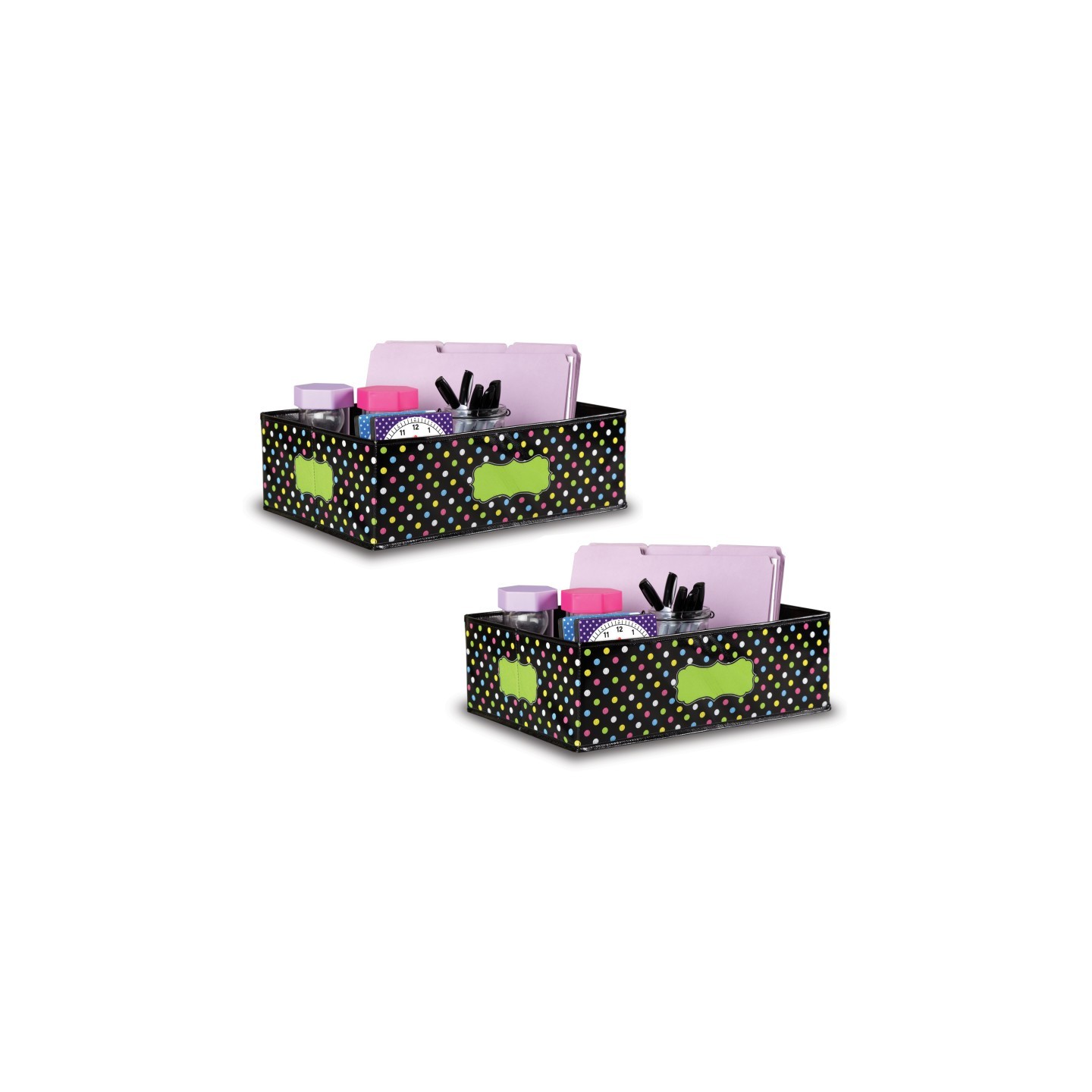 Teacher Created Resources® Chalkboard Brights Storage Bin, 16" x 11" x 5", Pack of 2