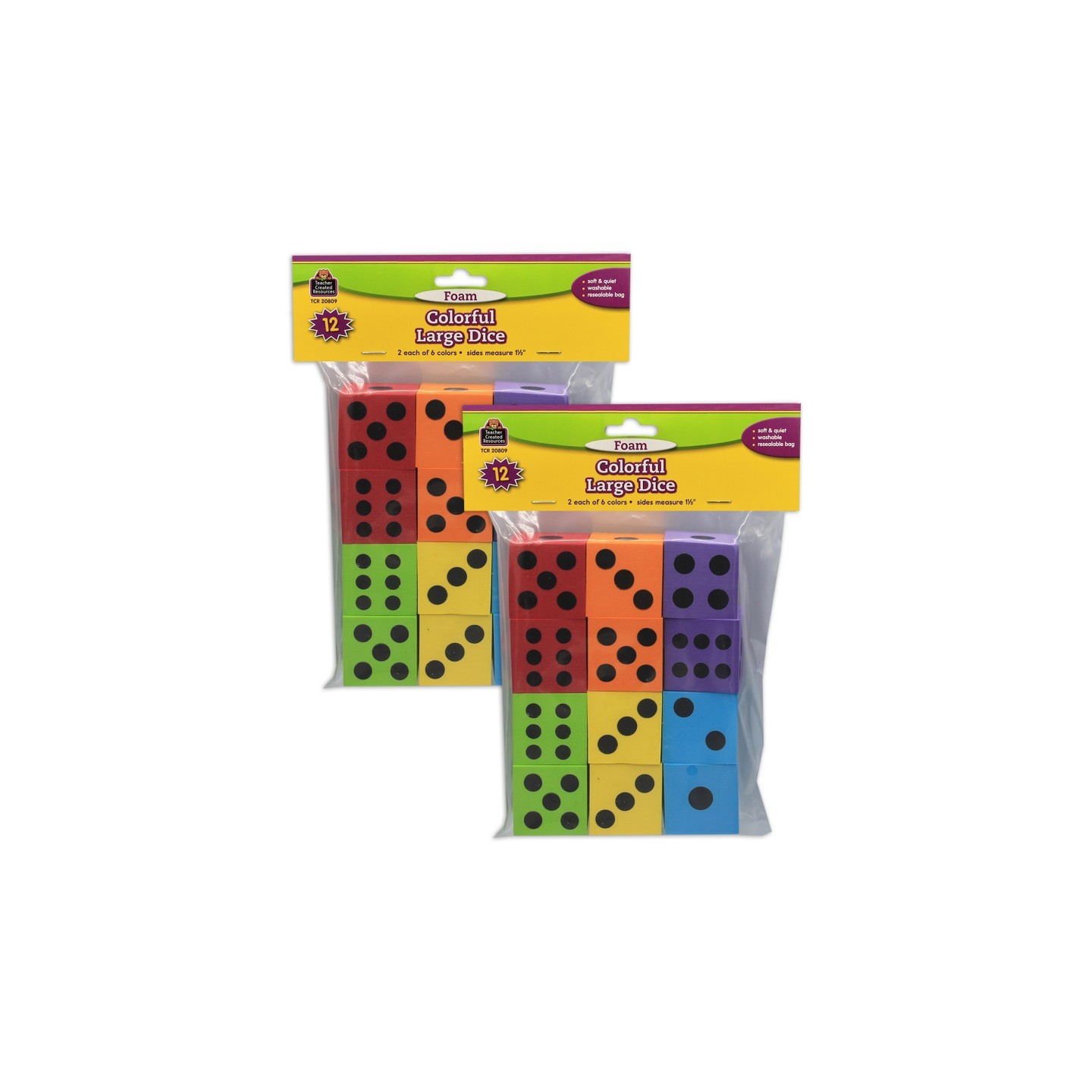 Teacher Created Resources® Foam Colorful Large Dice, 12 Per Pack, 2 Packs